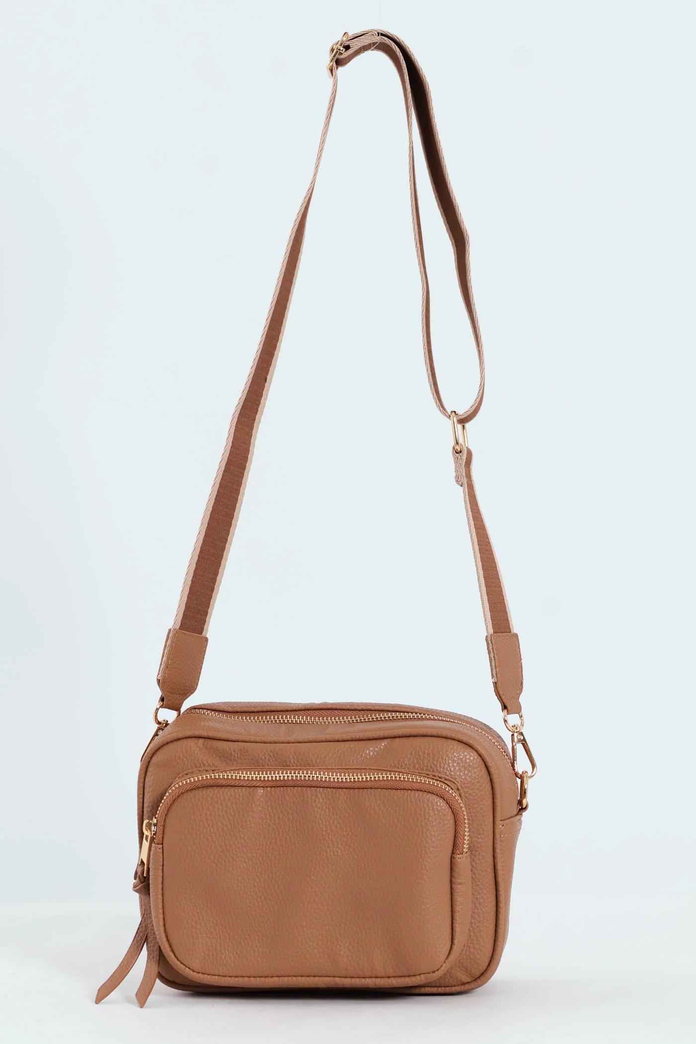 Front Zip Camera Bag With Webbing Strap - Tan - Image 5
