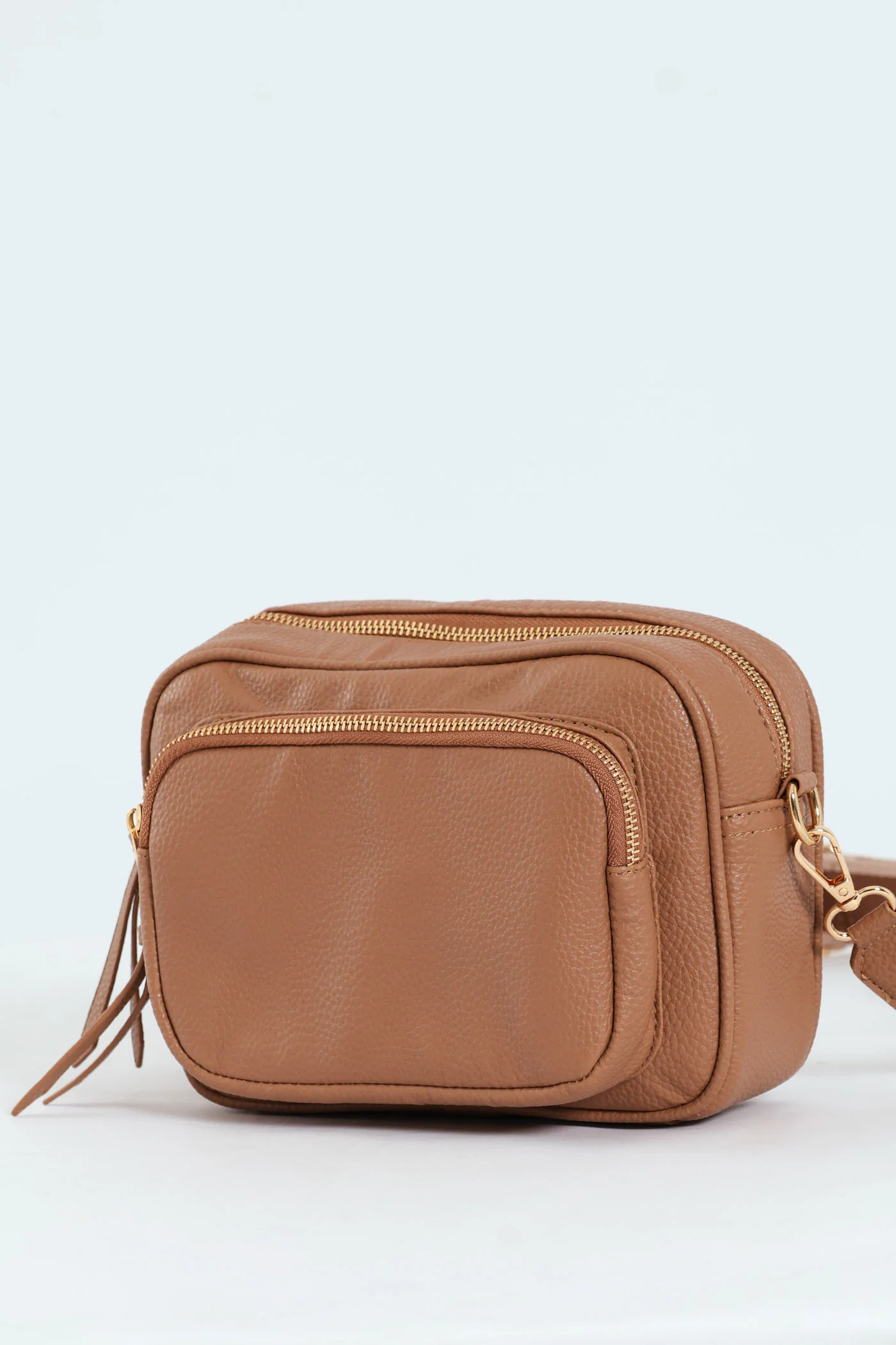 Front Zip Camera Bag With Webbing Strap - Tan - Image 6
