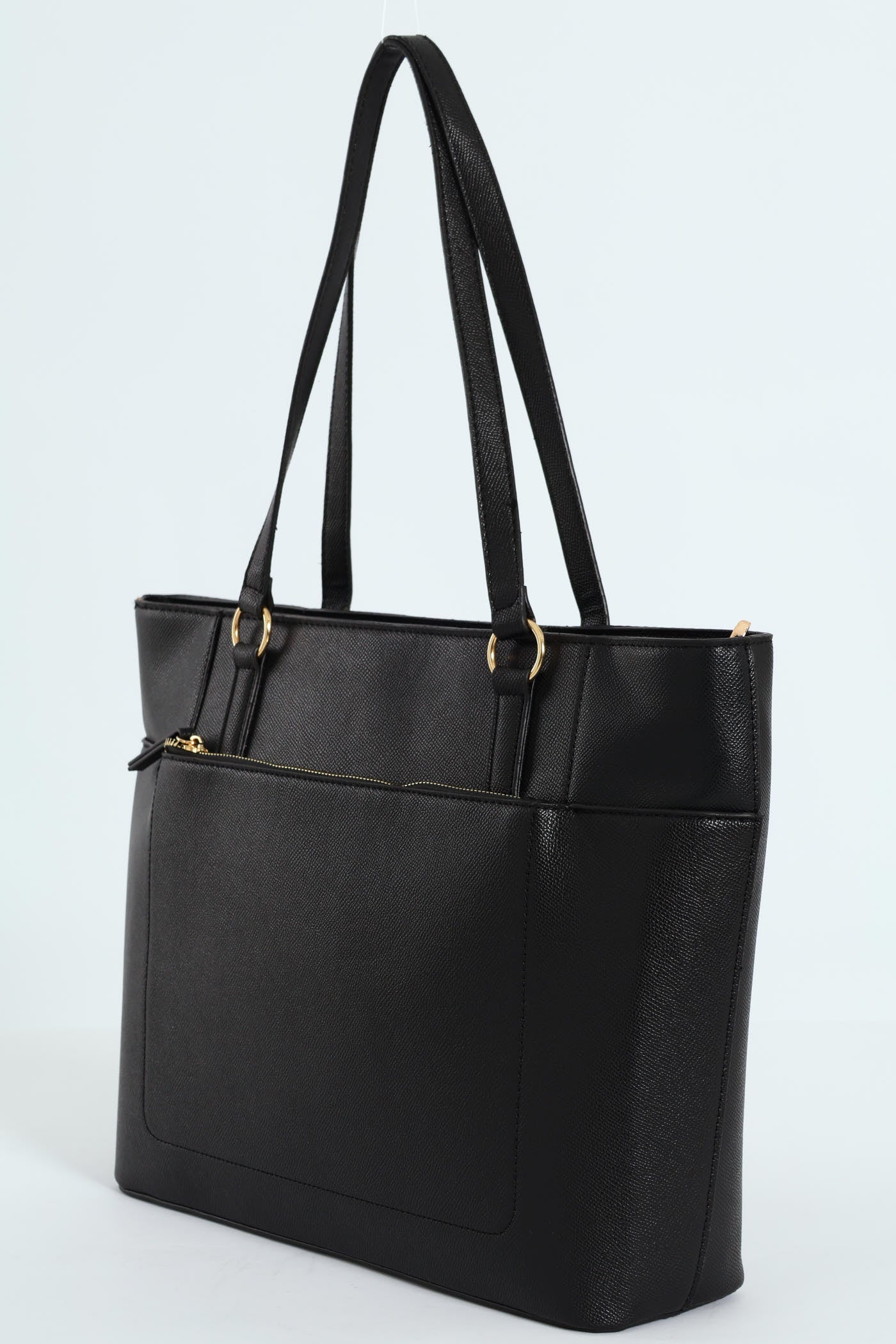 Front Zip Gold Ring Shopper Bag - Black - Image 3