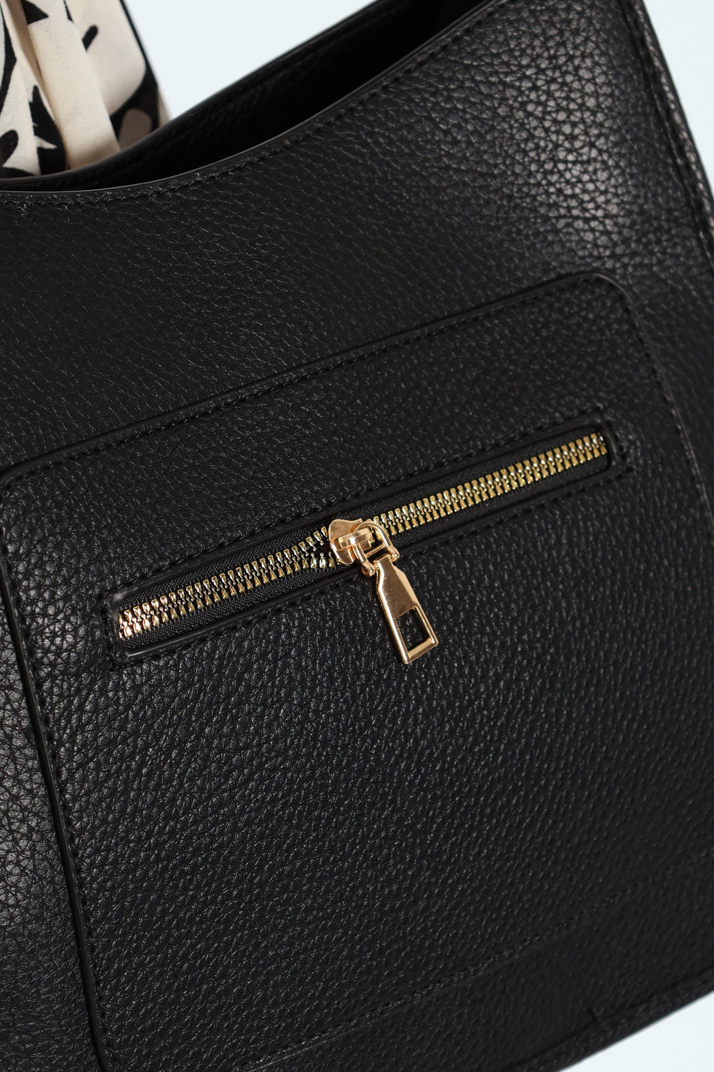 Front Zip Pocket Webbing Strap Crossbody Bag - Black - Image 6
