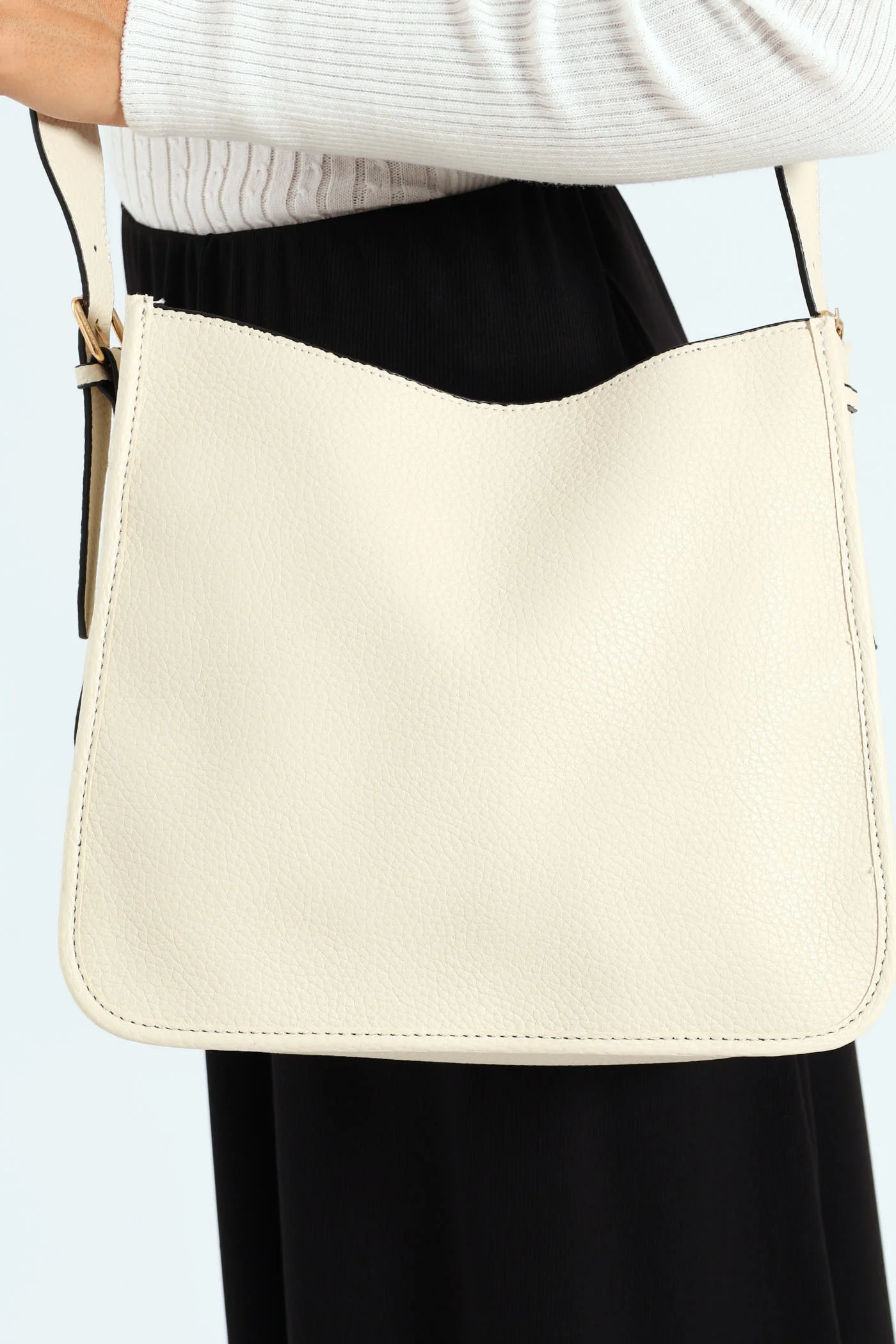 Front Zip Pocket Webbing Strap Crossbody Bag - Cream - Image 4