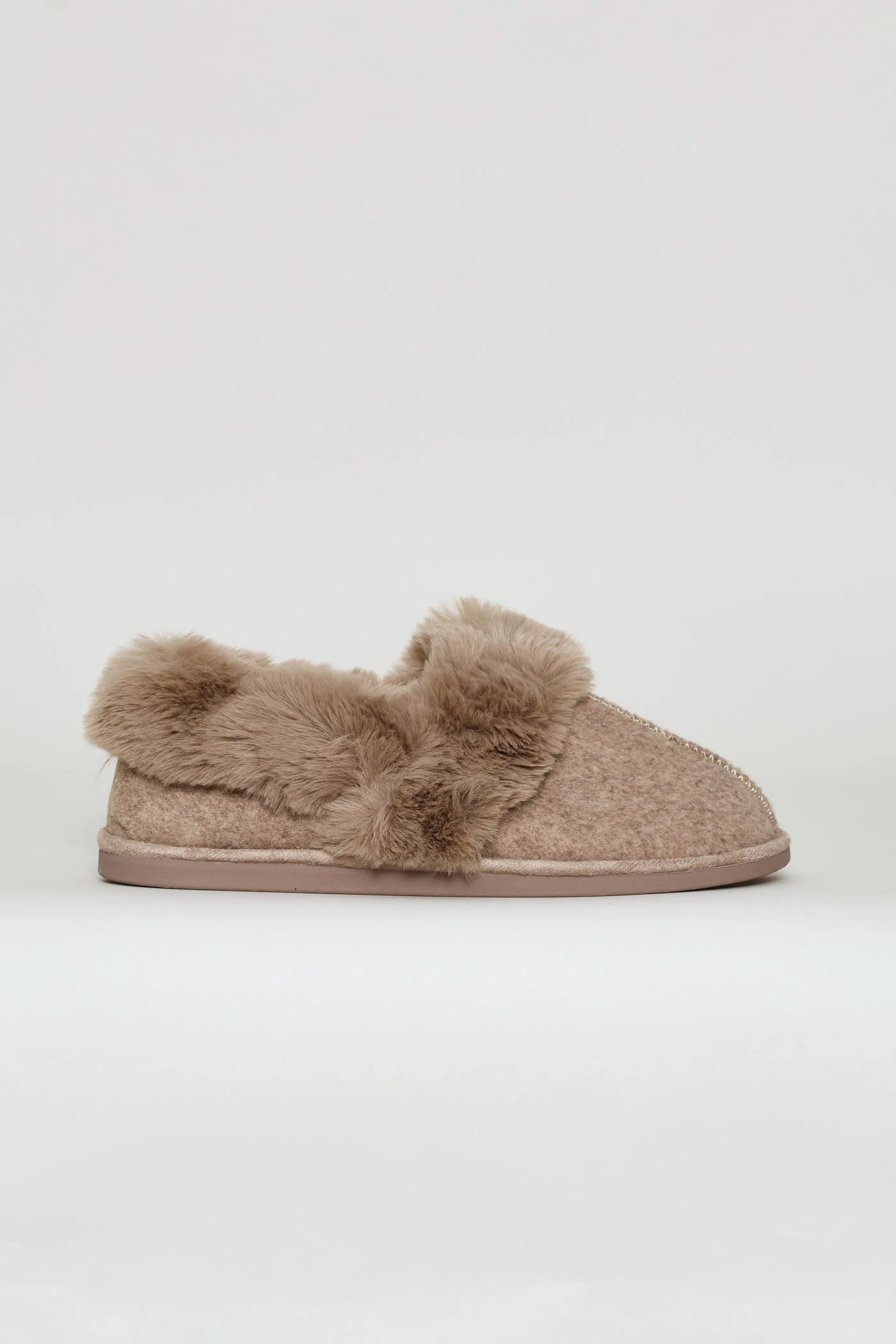 Full Closed Faux Fur Slipper - Taupe - Image 2