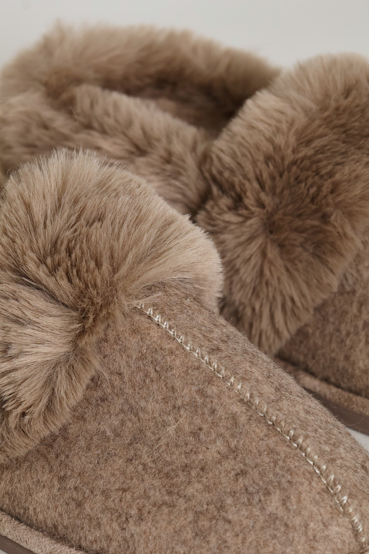 Full Closed Faux Fur Slipper - Taupe - Image 5