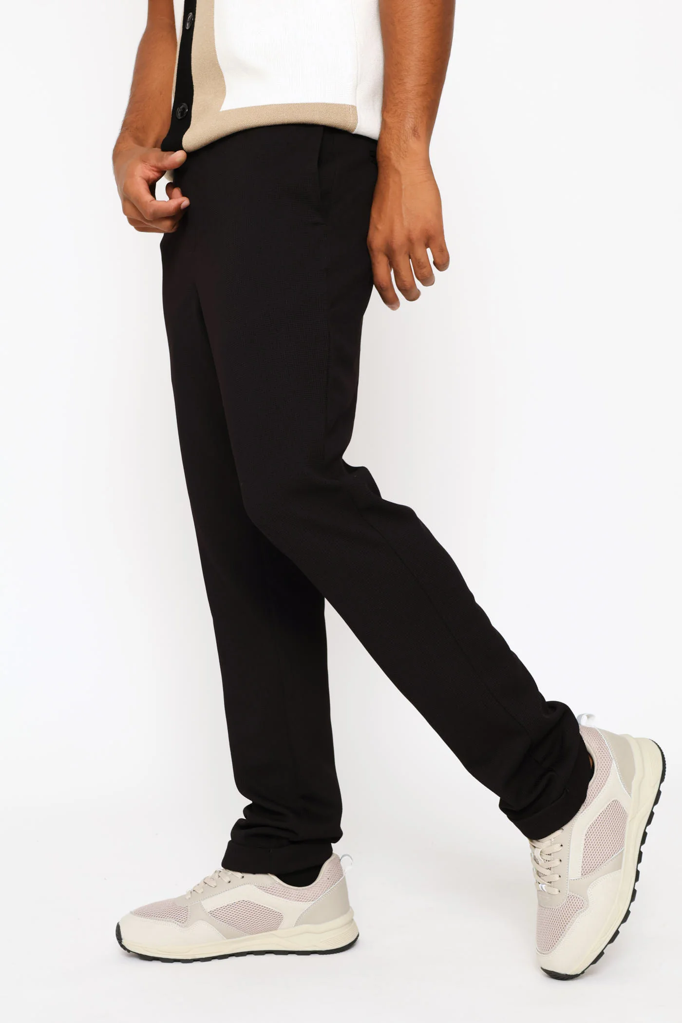Full Elastic Textured Pull On Trouser - Black - Image 2
