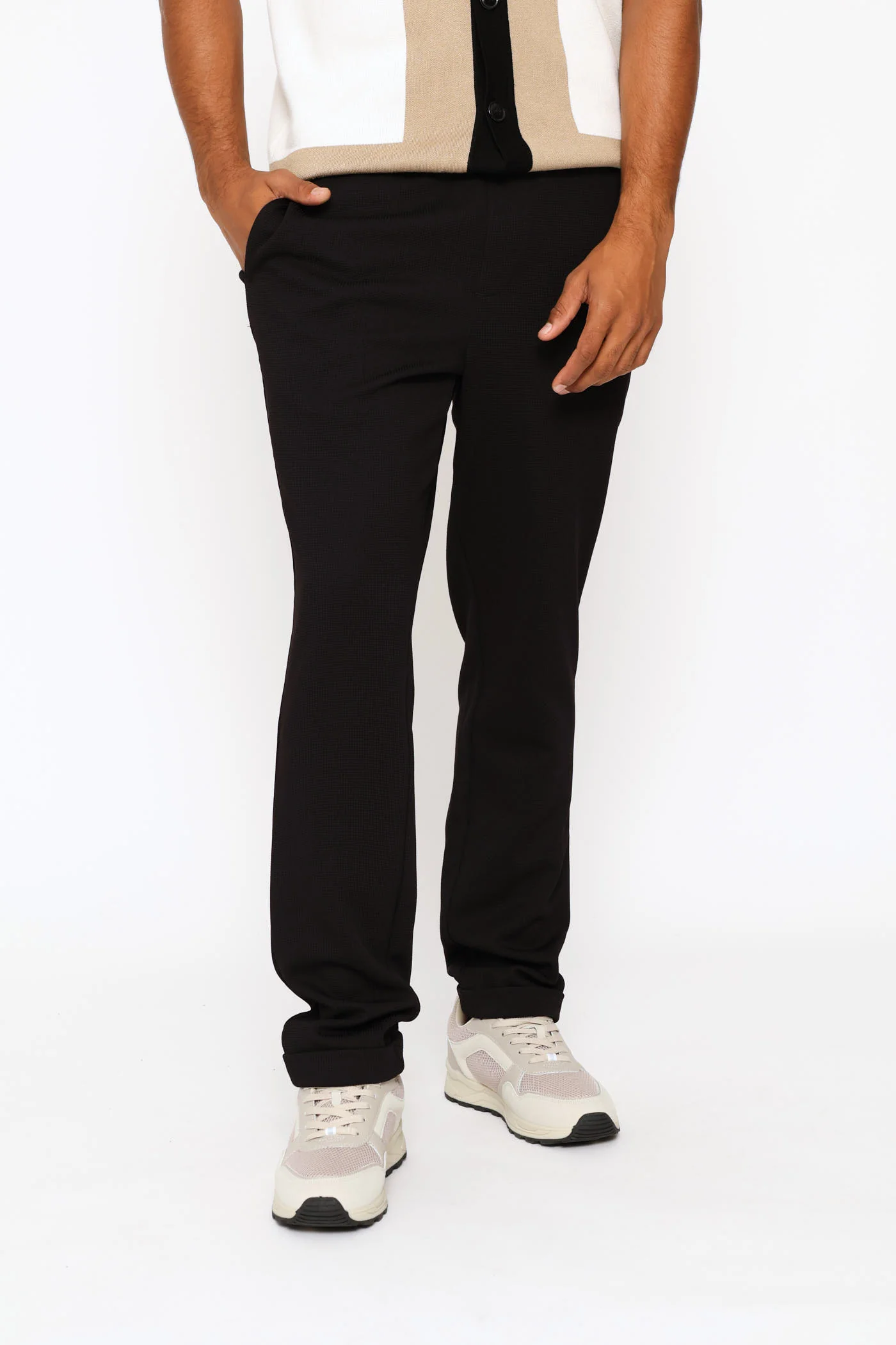 Full Elastic Textured Pull On Trouser - Black - Image 3