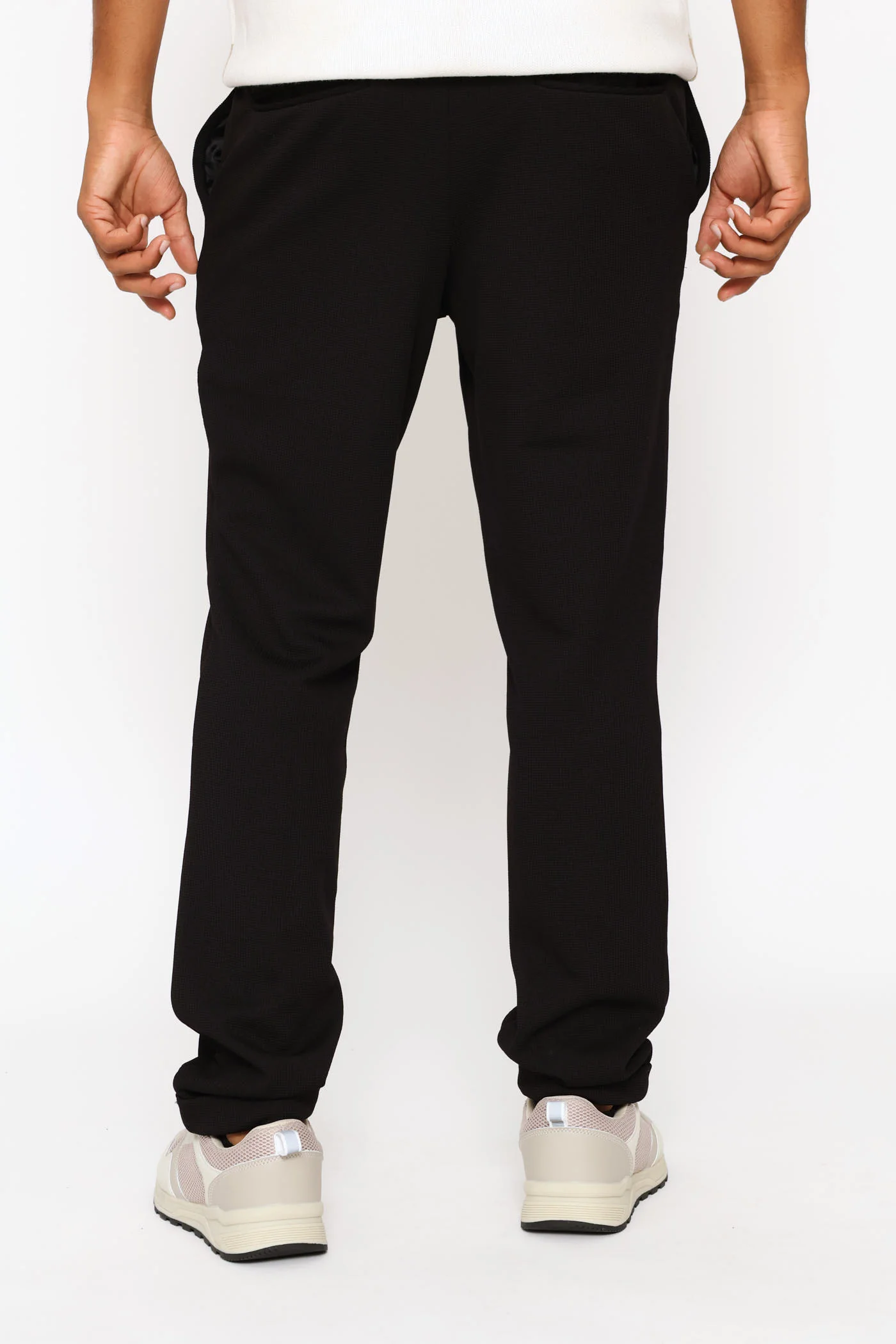 Full Elastic Textured Pull On Trouser - Black - Image 4