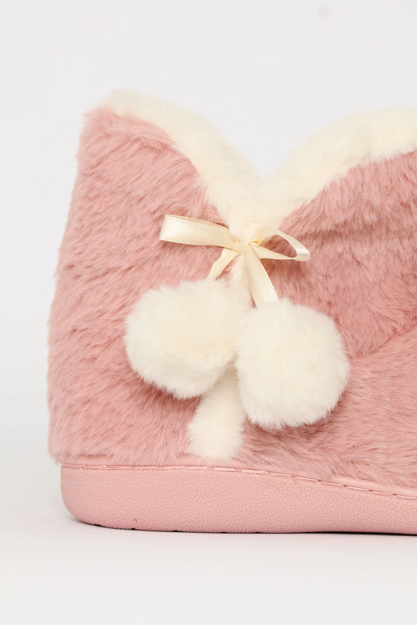 Full Faux Fur Slipper Bootie With Pompoms - Blush - Image 2