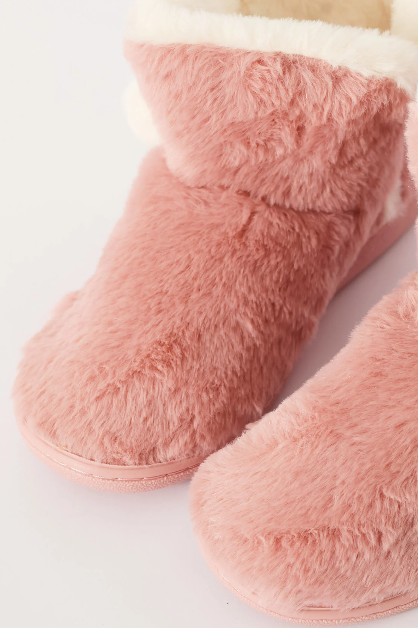 Full Faux Fur Slipper Bootie With Pompoms - Blush - Image 5