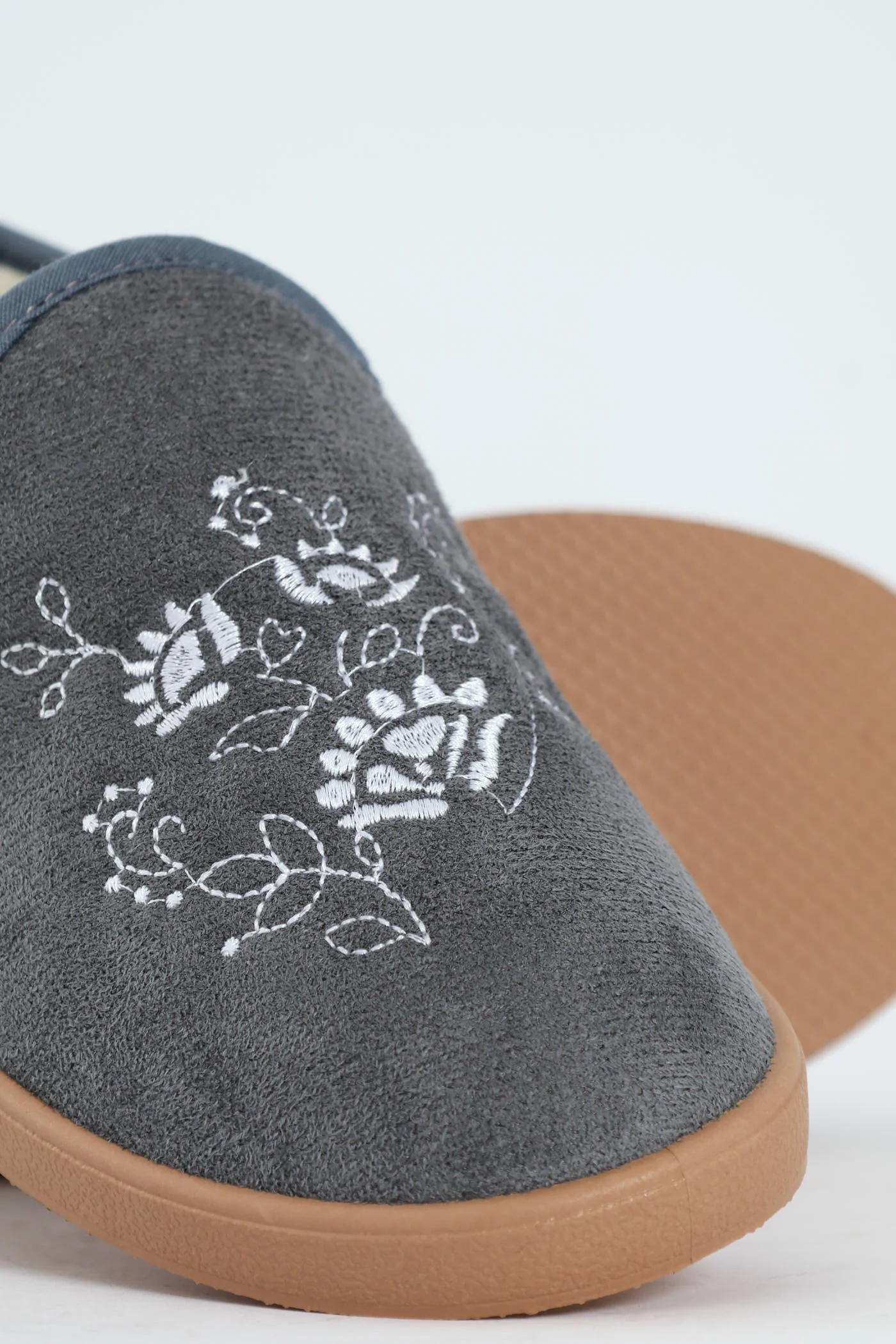 Fully Closed Embroidered Slipper - Dark Grey - Image 2