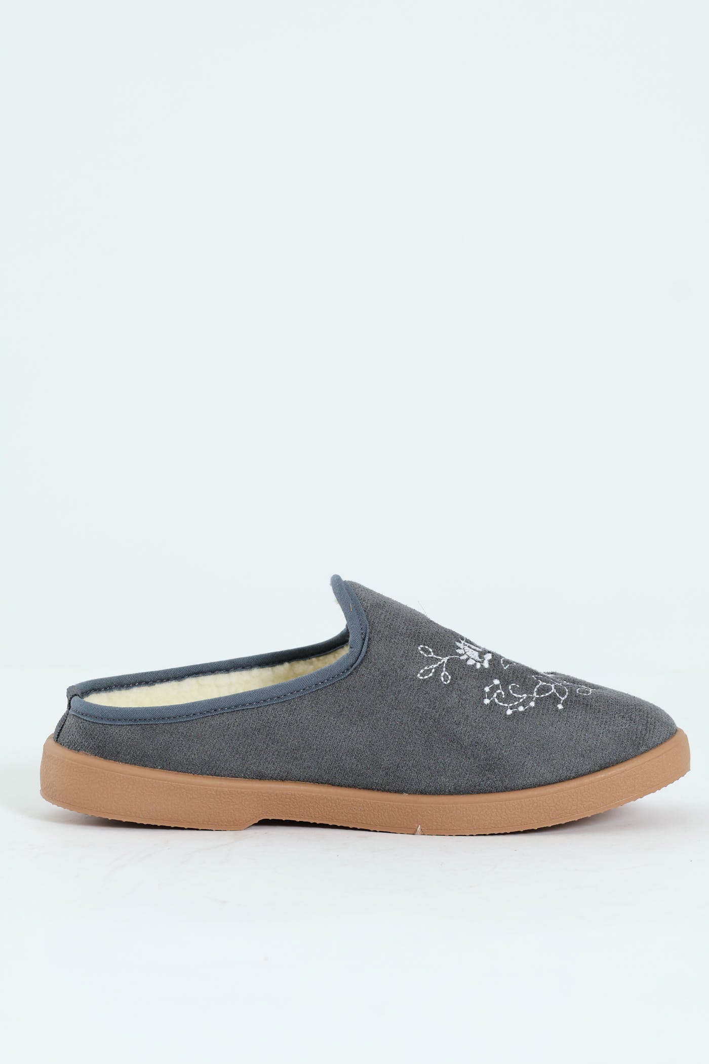 Fully Closed Embroidered Slipper - Dark Grey - Image 4
