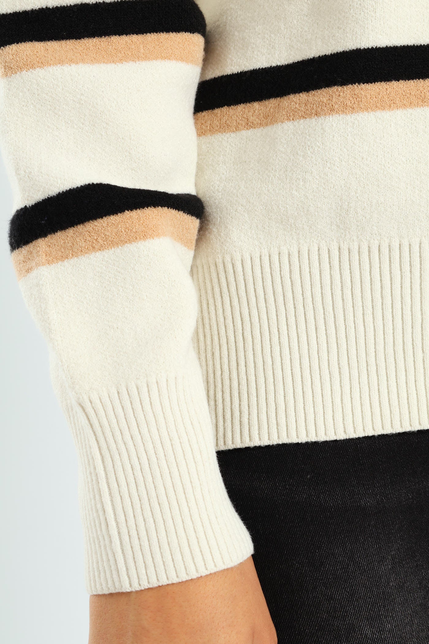 Funnel Neck Zip Pullover - Cream/Black - Image 6