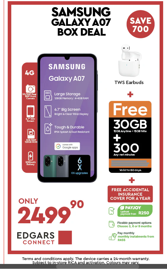 Galaxy A07 4GB + 128GB Dual Sim Cellphone - Black - Bundle Deal - Image 2