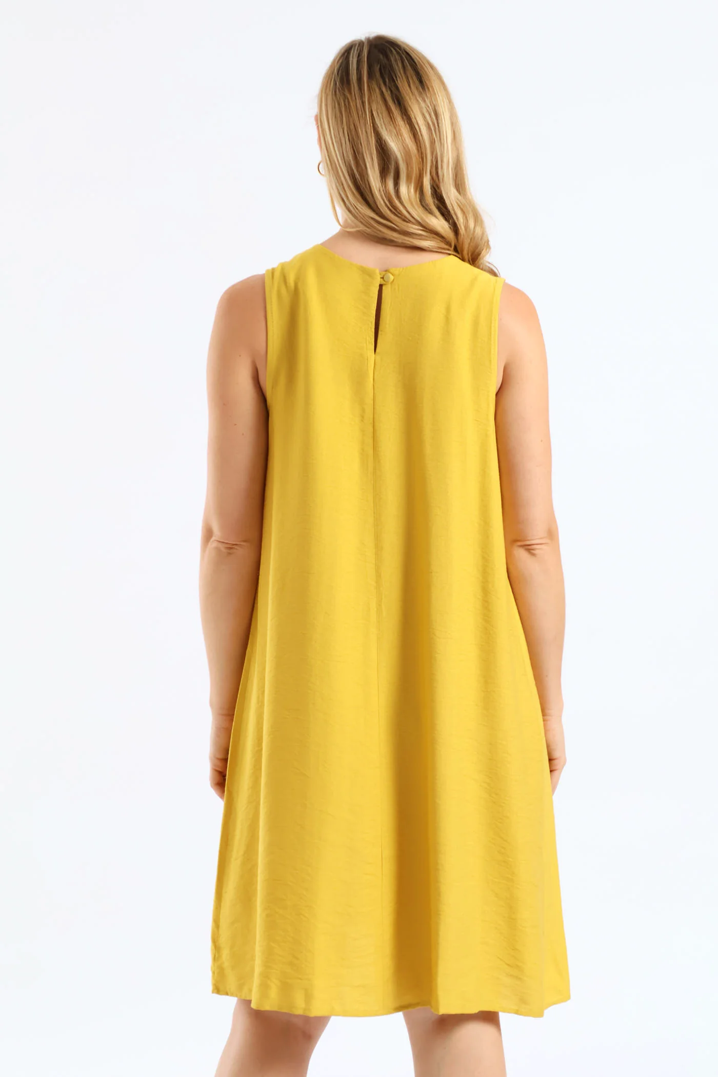 Gauged Neck Shift Mini Dress - Ochre - Image 4