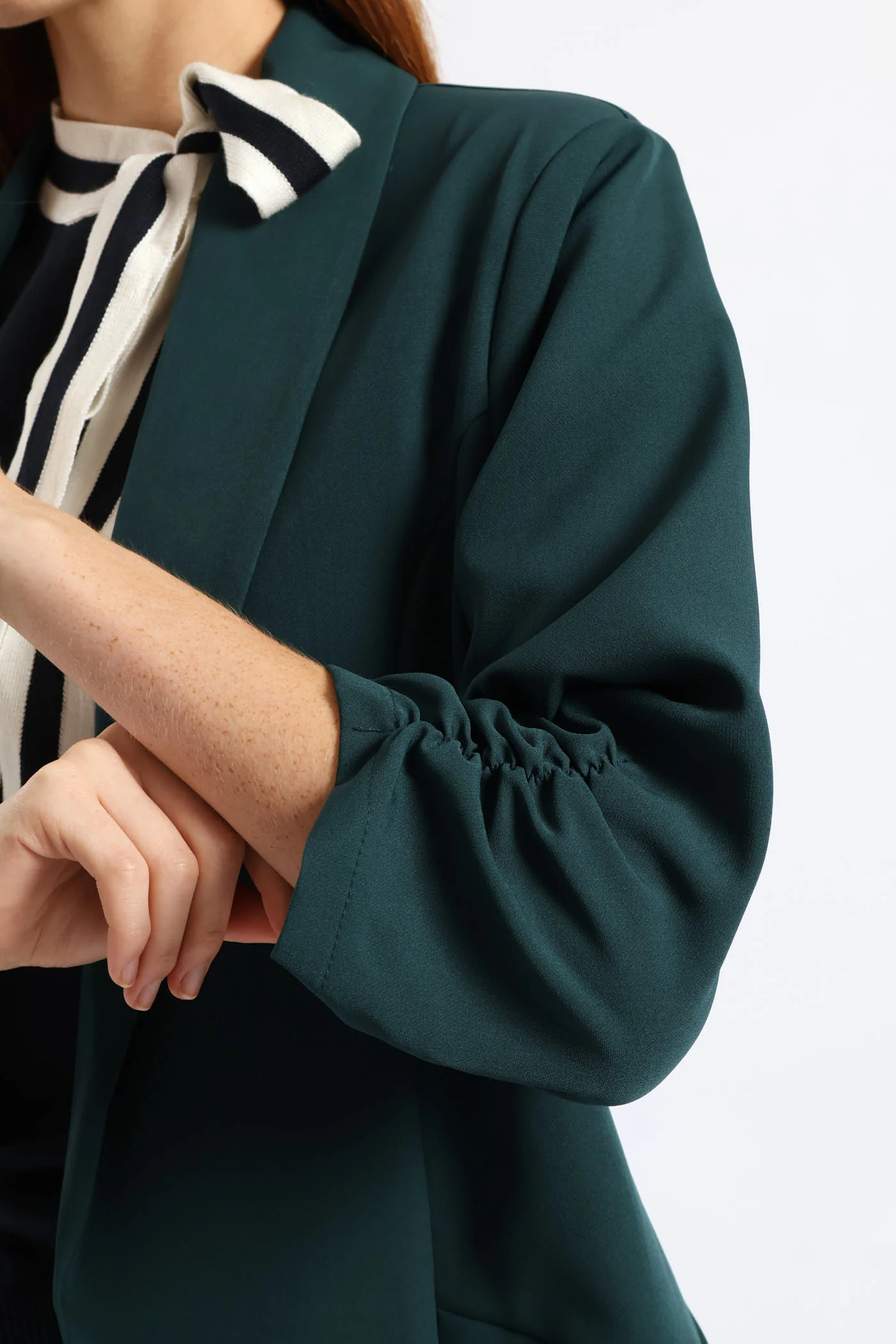 Gauged Sleeve Blazer - Bottle - Image 2