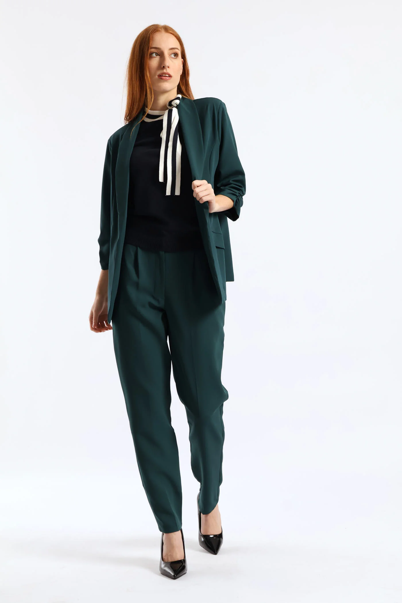 Gauged Sleeve Blazer - Bottle - Image 3