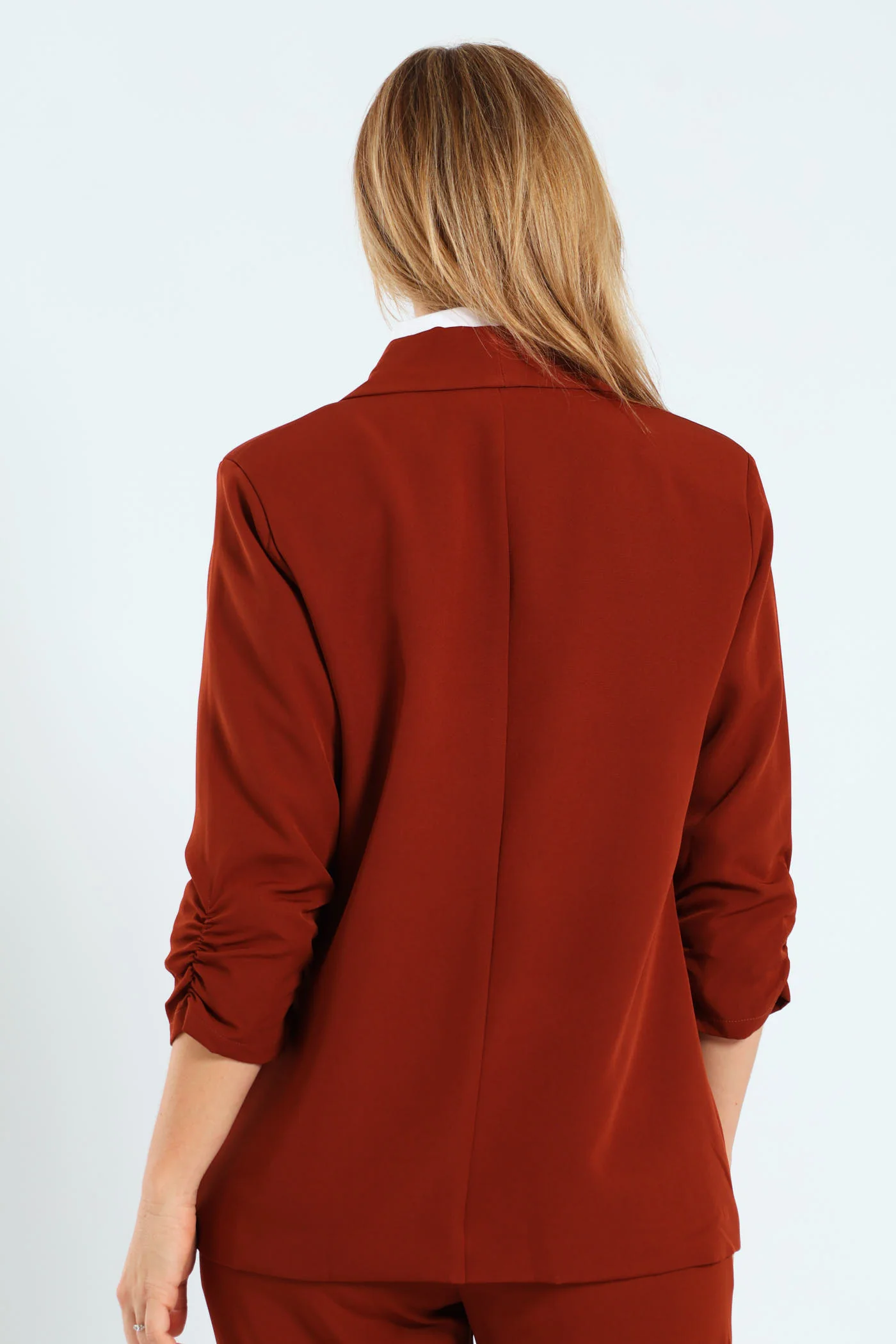 Gauged Sleeve Blazer - Brown - Image 3