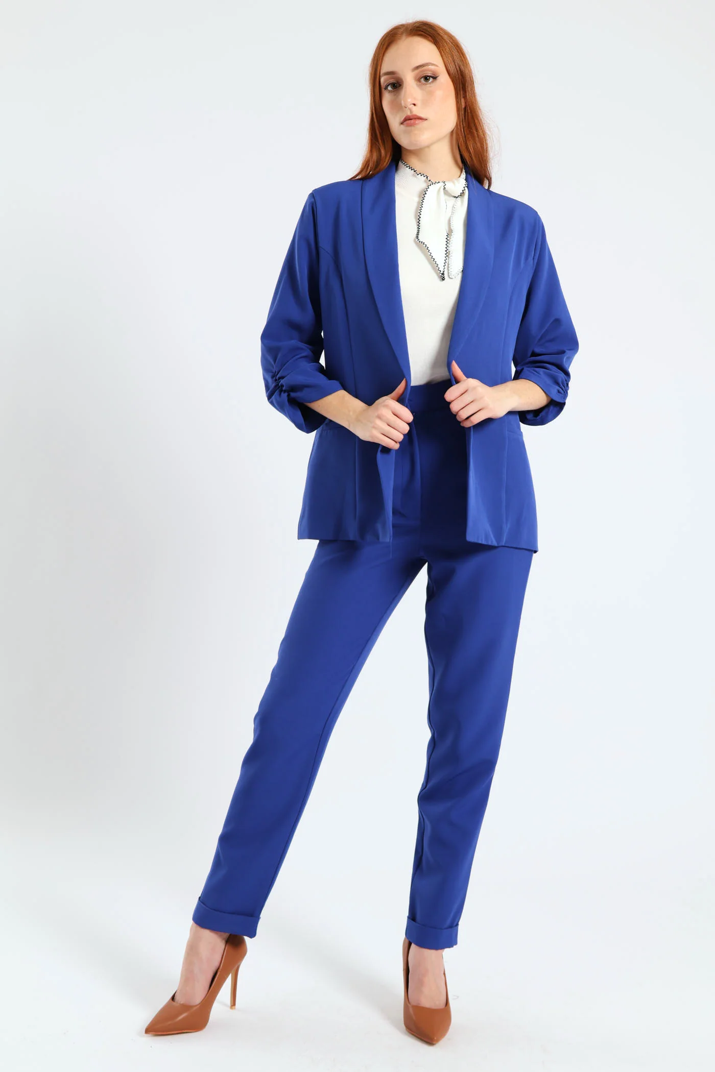Gauged Sleeve Blazer - Cobalt - Image 2