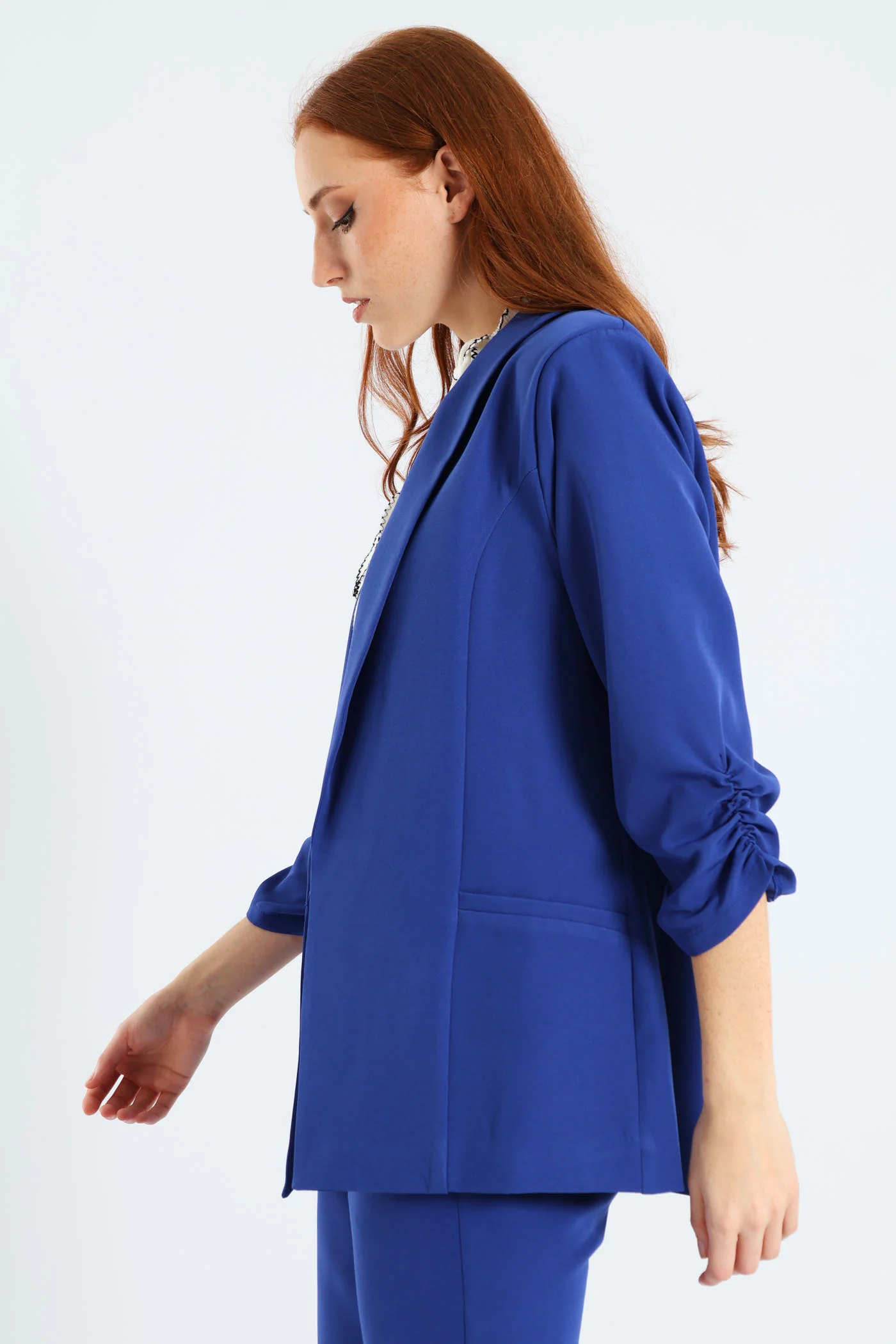 Gauged Sleeve Blazer - Cobalt - Image 3