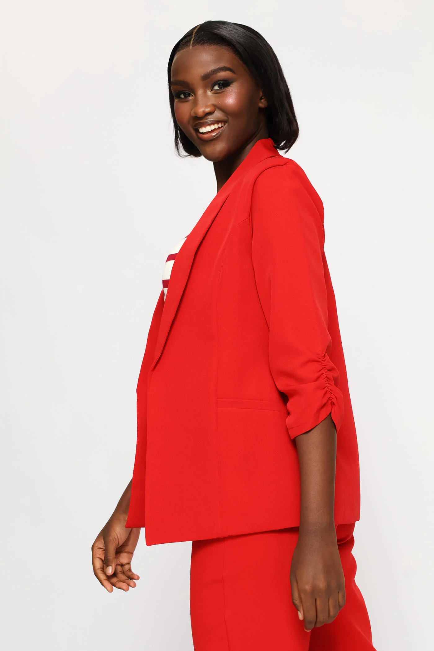 Gauged Sleeve Blazer - Red - Image 2