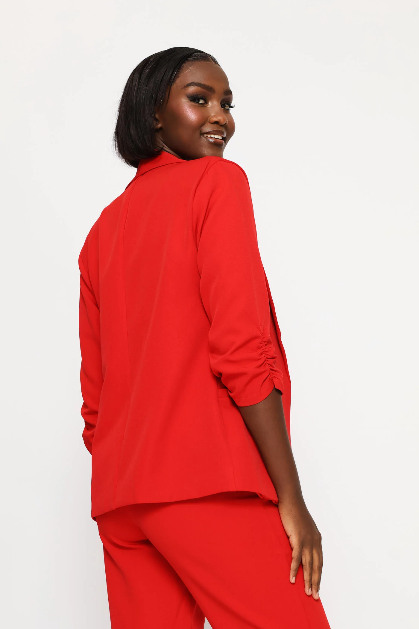 Gauged Sleeve Blazer - Red - Image 3
