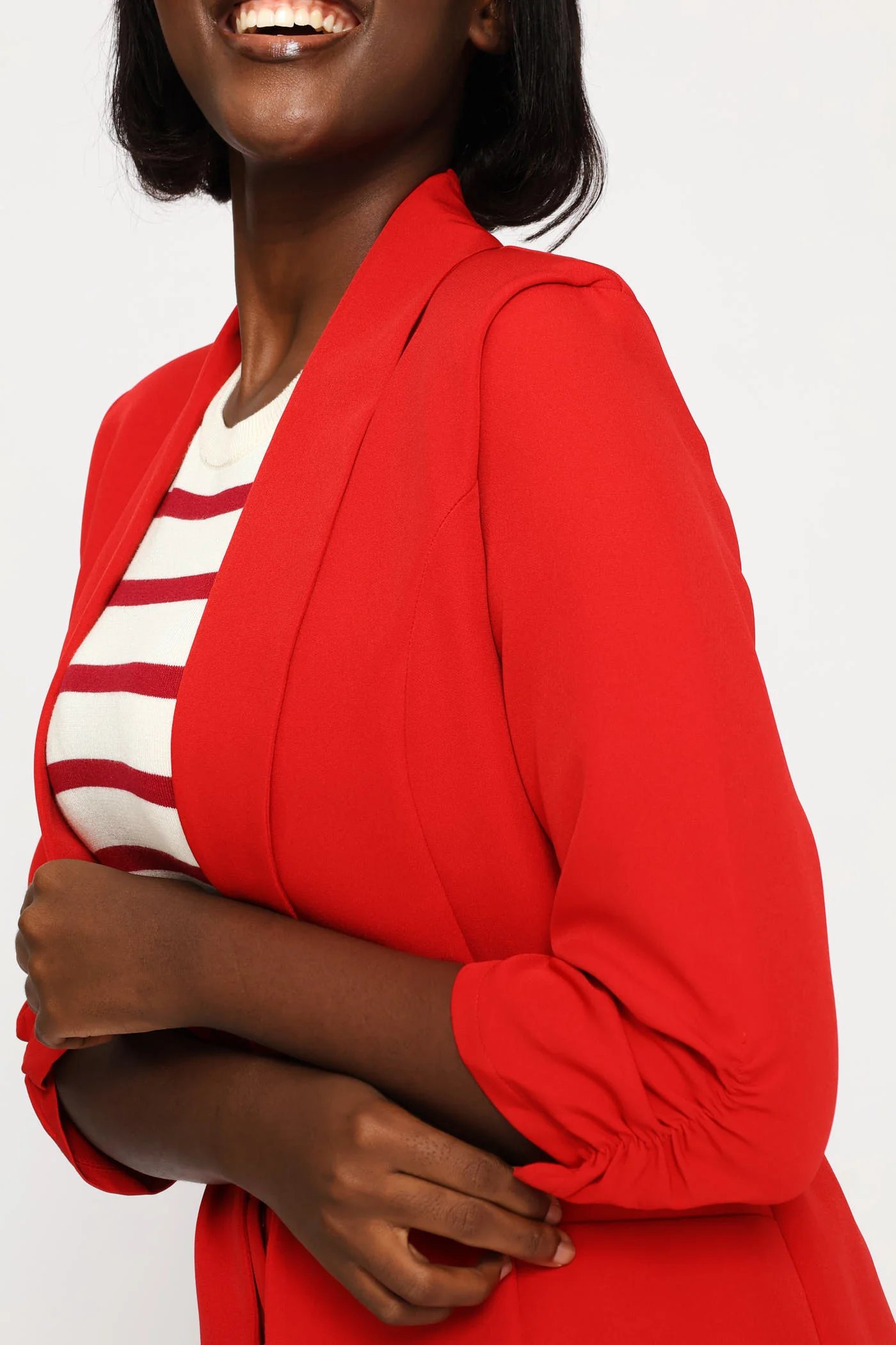 Gauged Sleeve Blazer - Red - Image 4