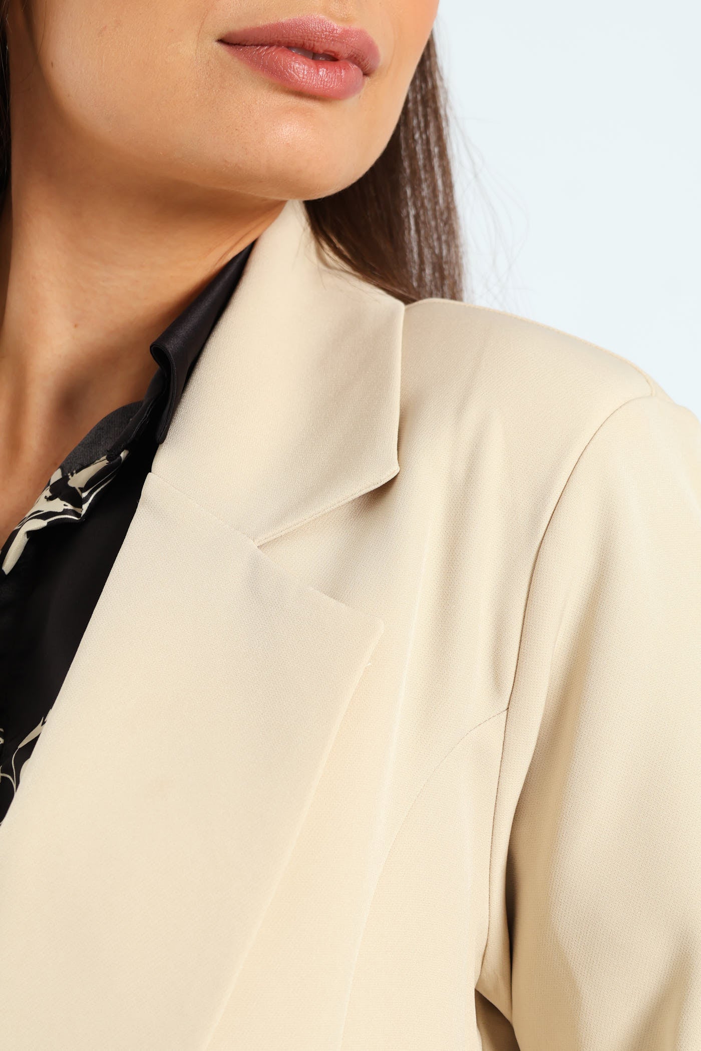 Gauged Sleeve Notch Collar Blazer - Bone - Image 3