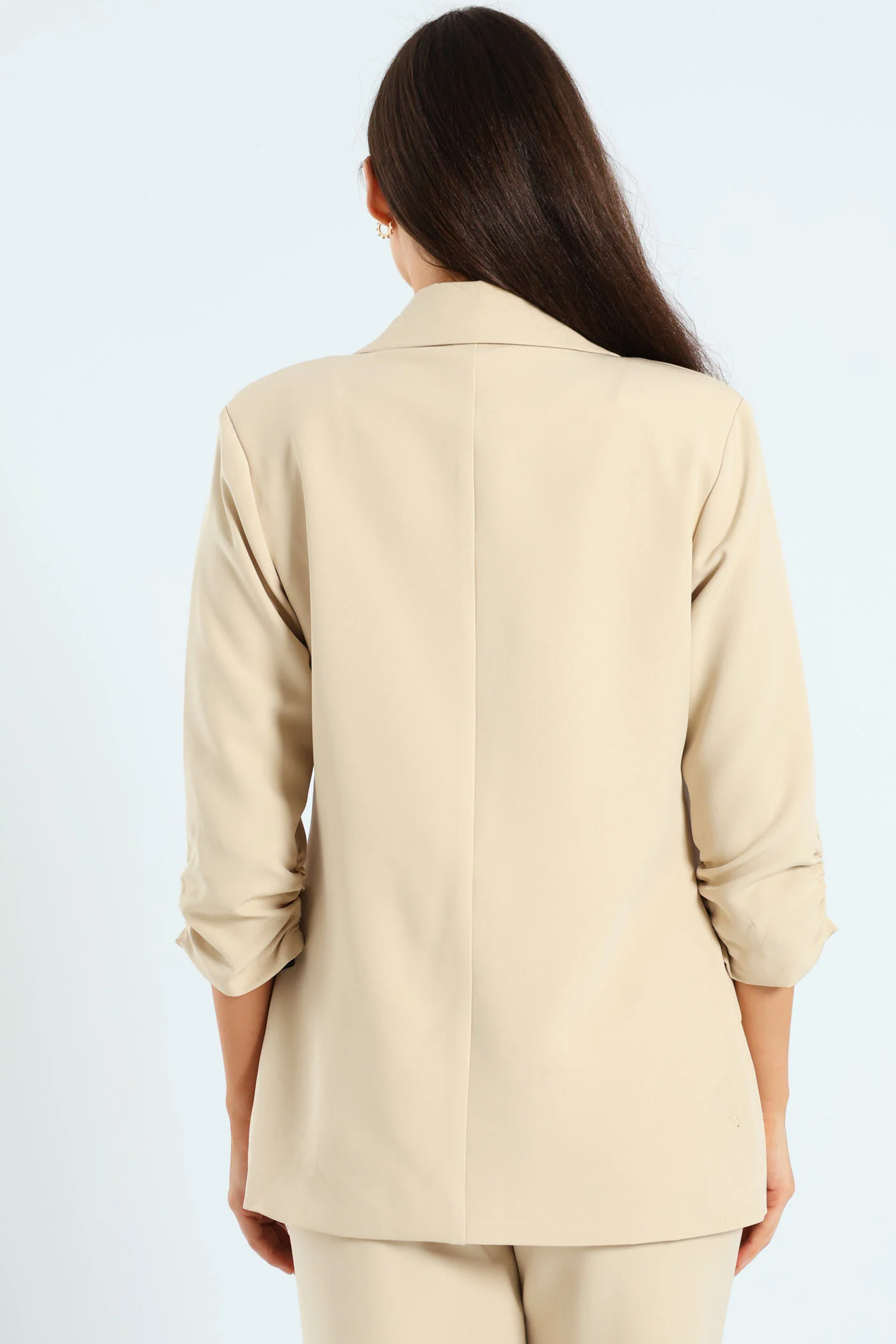 Gauged Sleeve Notch Collar Blazer - Bone - Image 5