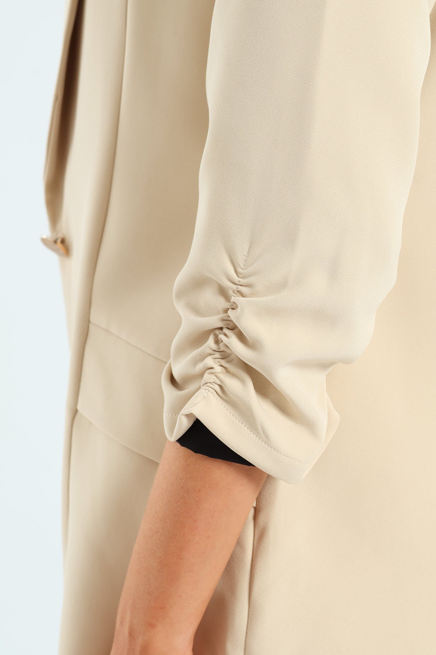 Gauged Sleeve Notch Collar Blazer - Bone - Image 7
