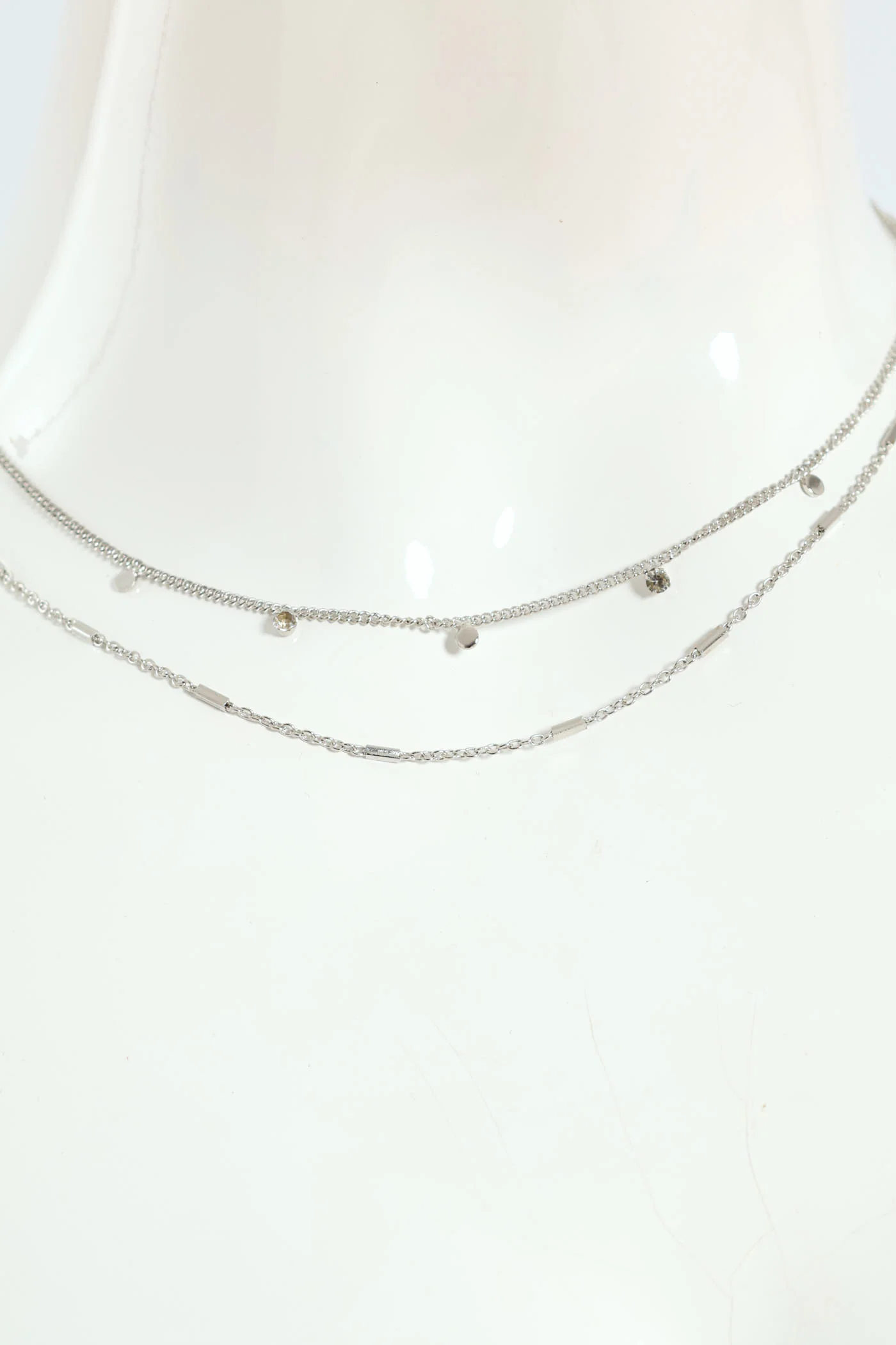 Gem & Disc Layered Necklace - Silver - Image 3