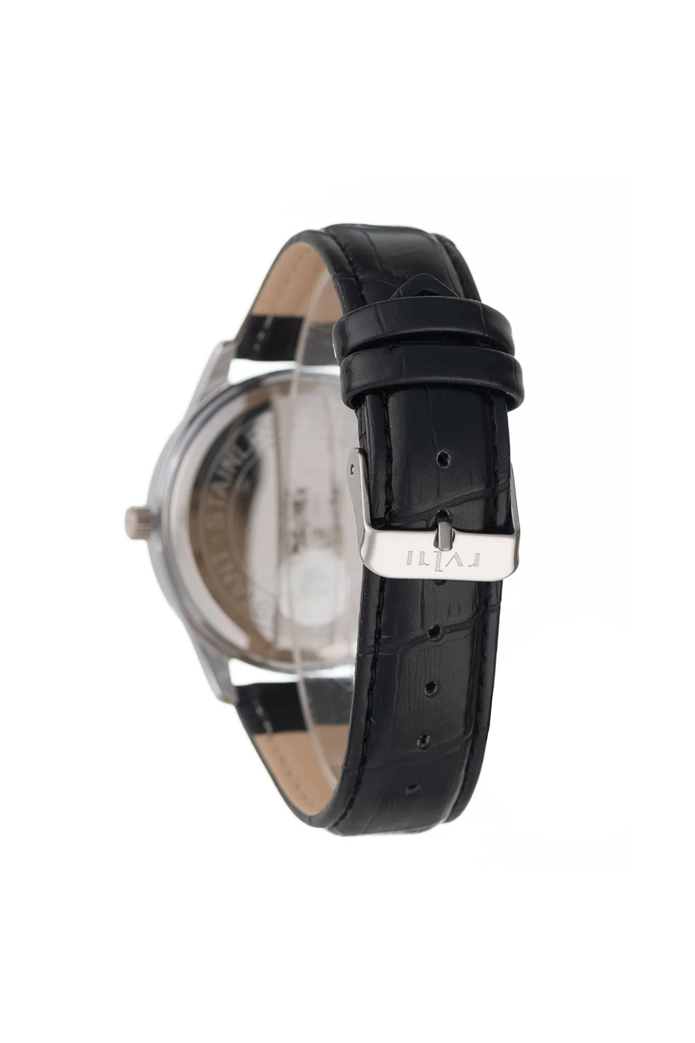 Gents 44Mm Silver Case Watch With Black Dial & Band - Image 3