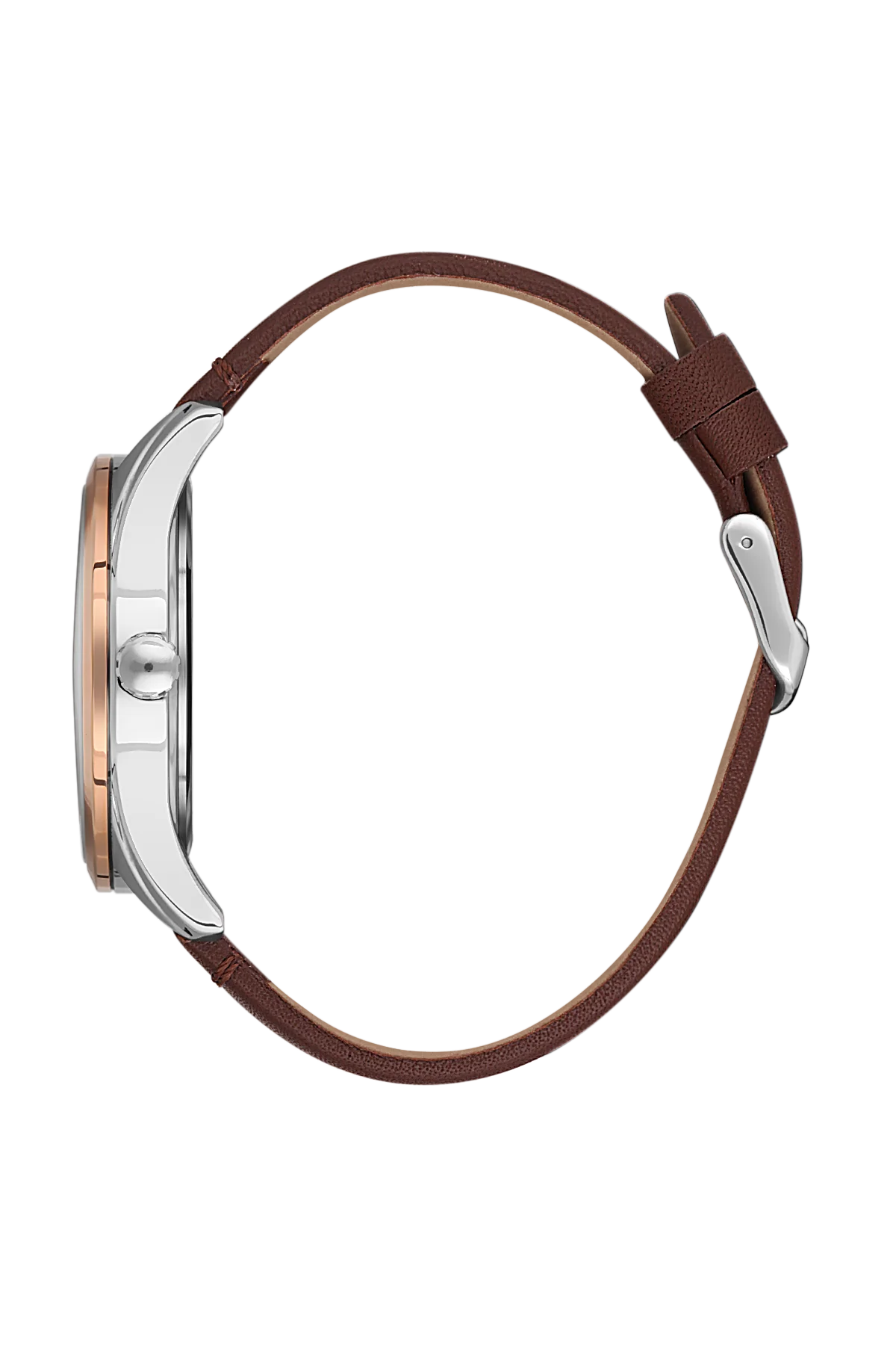 Rose Gold Case & Blue Dial Watch With Brown Leather Strap - Image 2