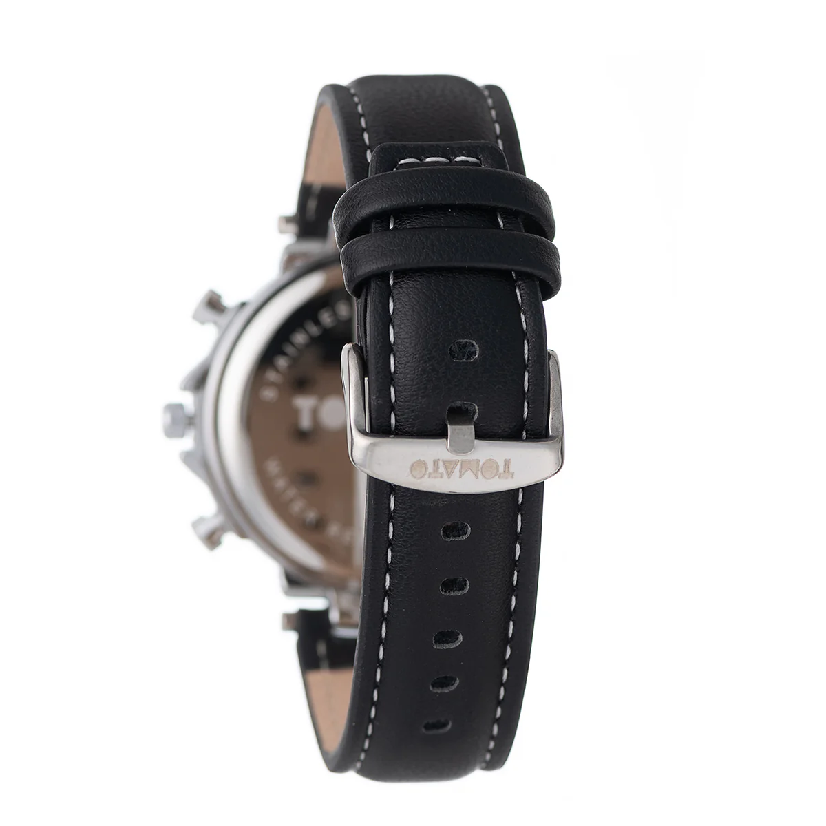 Gents Silver Case Watch With Black Dial & Leather Band - Image 2