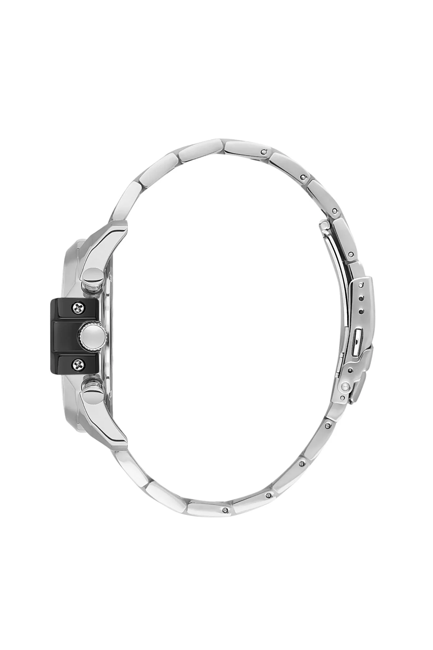 Gents Stainless Steel Bracelet Black Dial Watch - Silver - Image 2