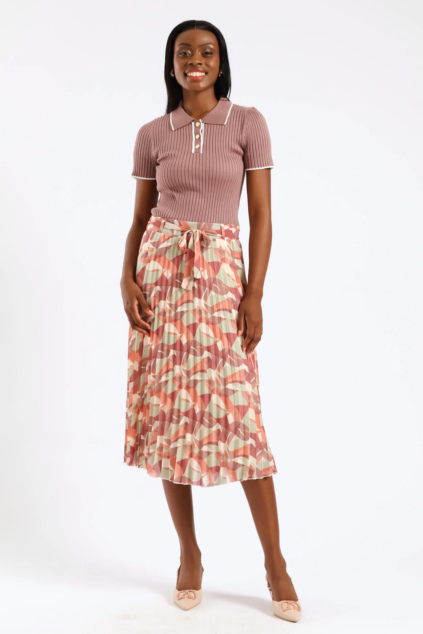 Geo Chiffon Pleated Midi Skirt - Multi - Image 5