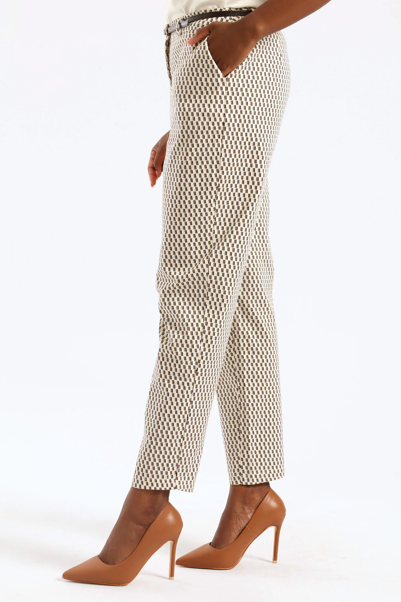 Belted Geo Chino Pant - Cream - Image 3