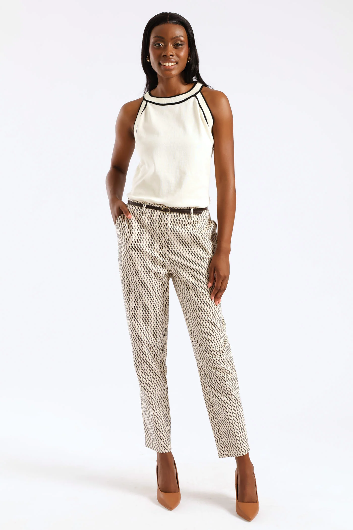 Belted Geo Chino Pant - Cream - Image 5