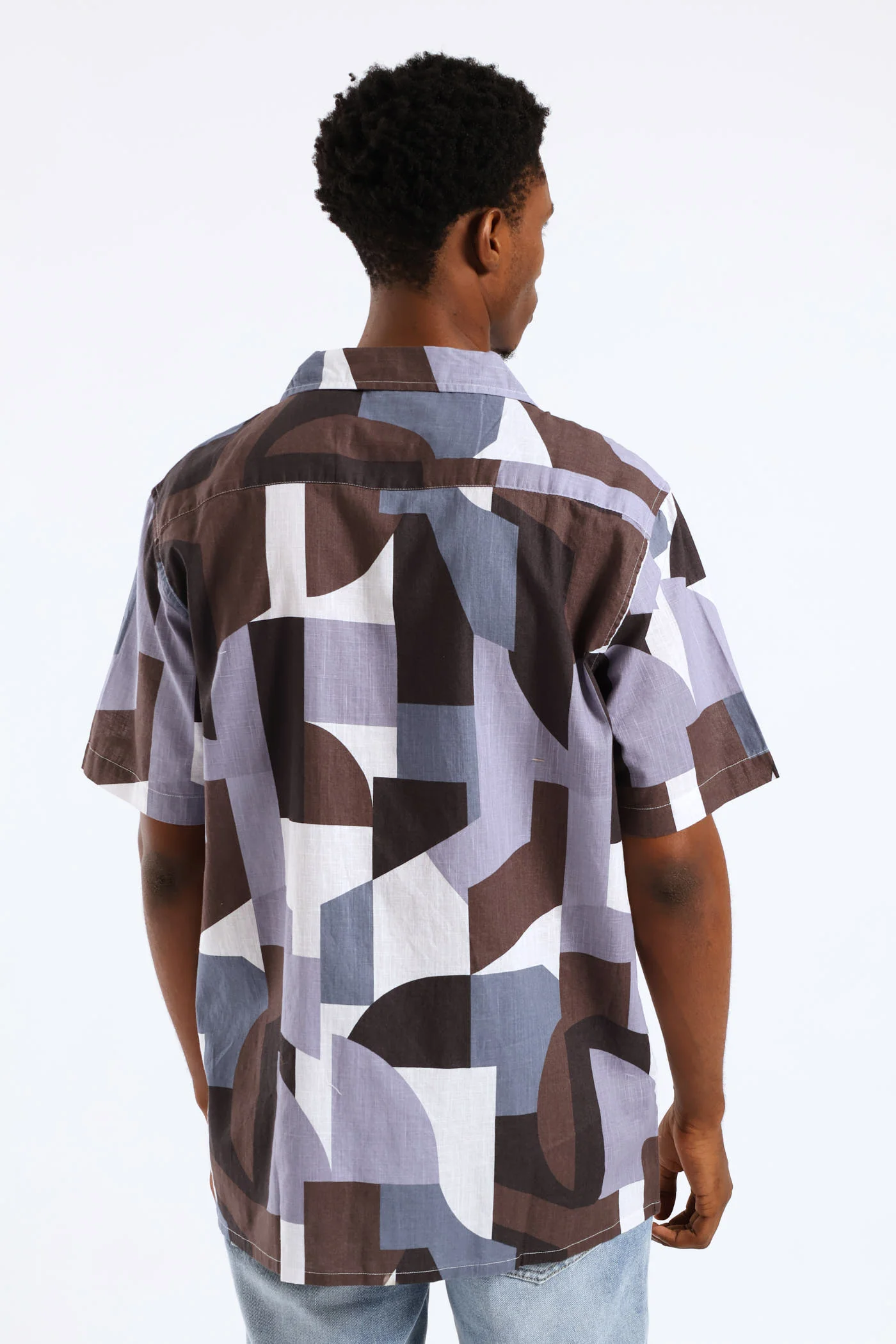 Geo Cotton Slub Print Shirt - Light Blue - Image 2