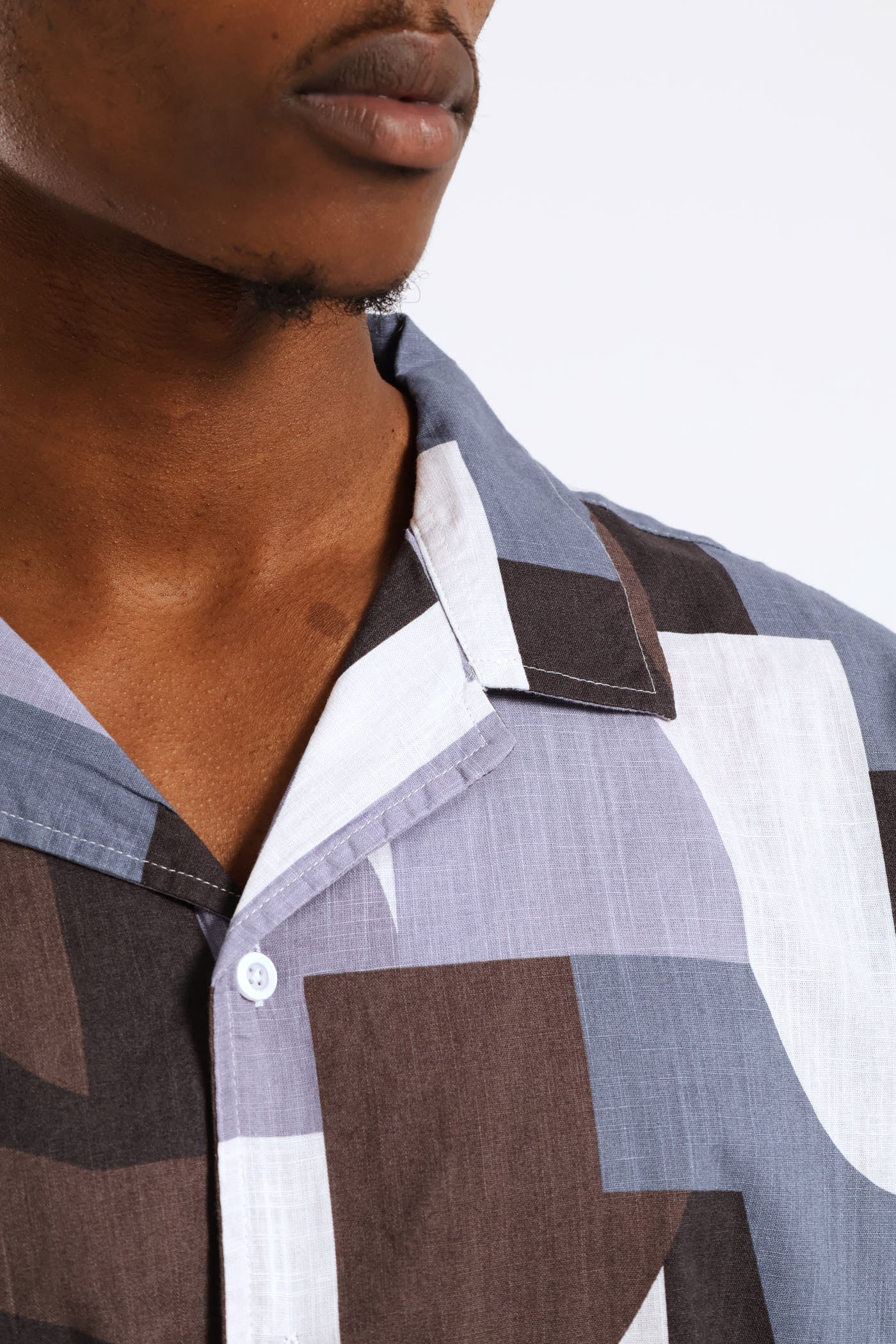 Geo Cotton Slub Print Shirt - Light Blue - Image 4