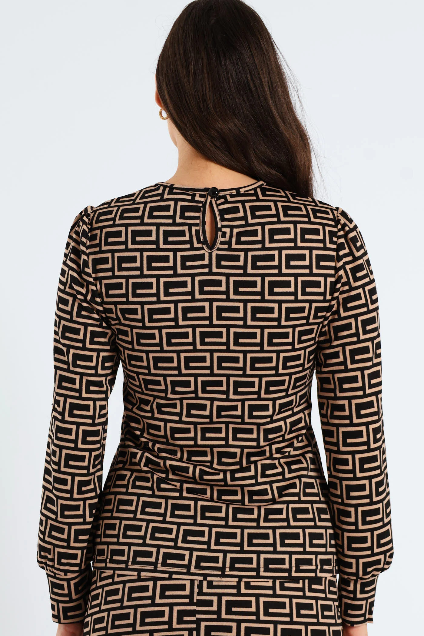 Geo Crew Neck Blouse - Black - Image 4