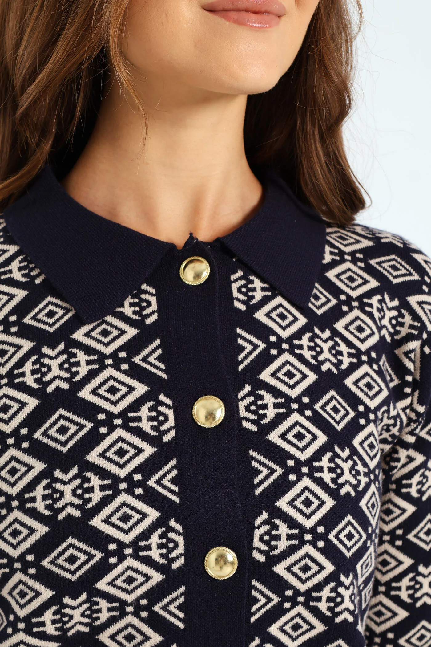 Geo Diamond Styled Cardigan - Navy - Image 2