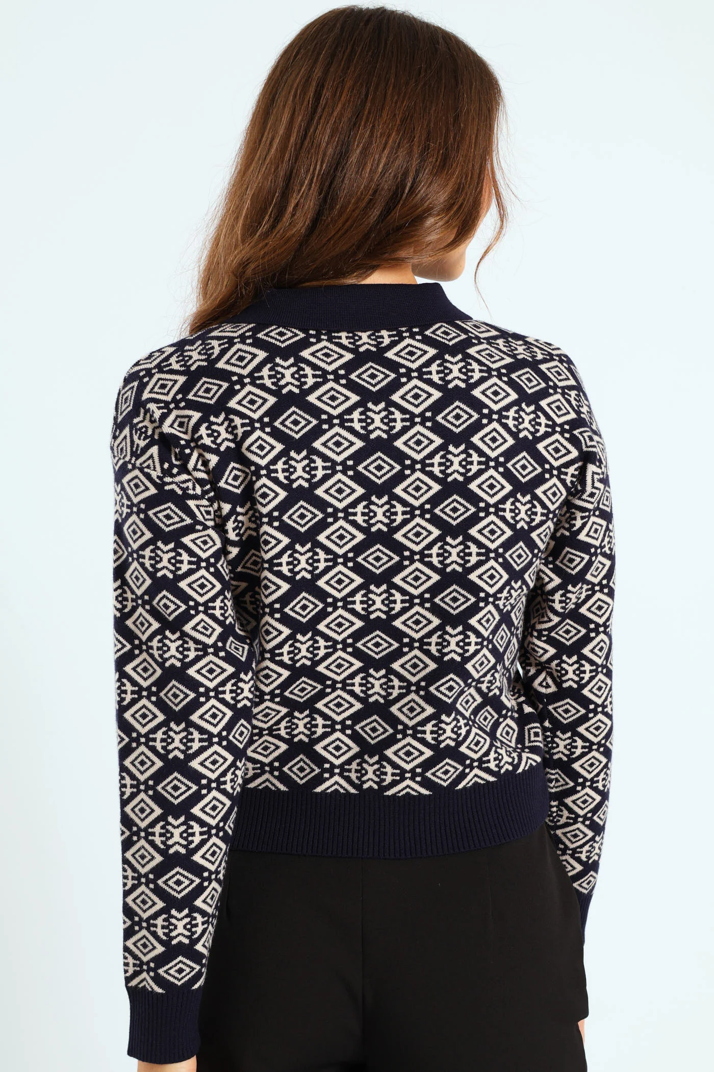 Geo Diamond Styled Cardigan - Navy - Image 4