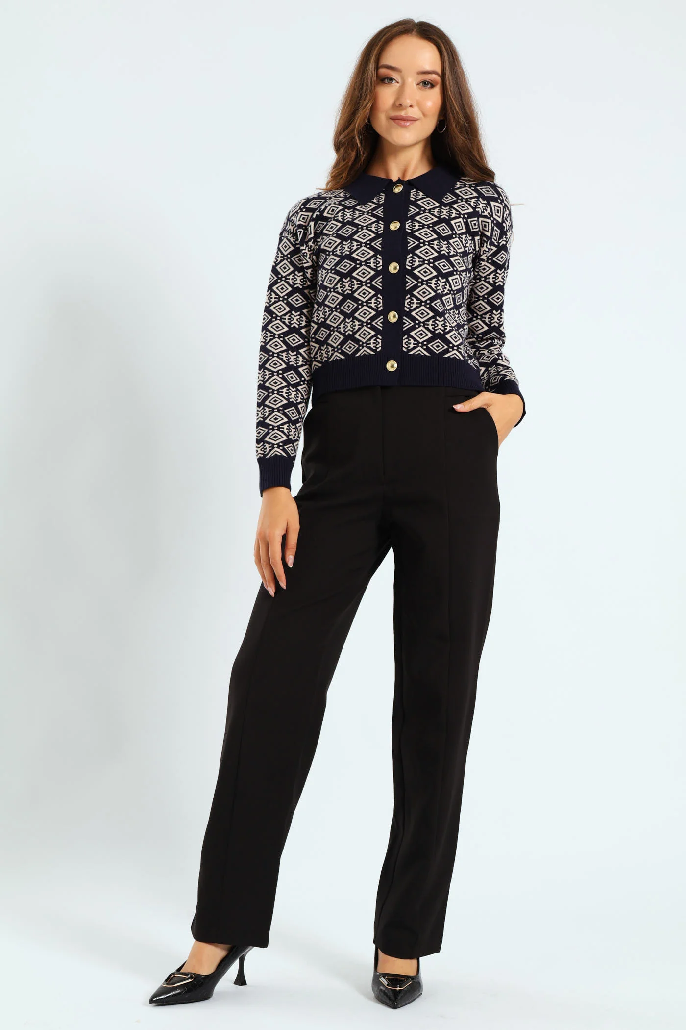 Geo Diamond Styled Cardigan - Navy - Image 6