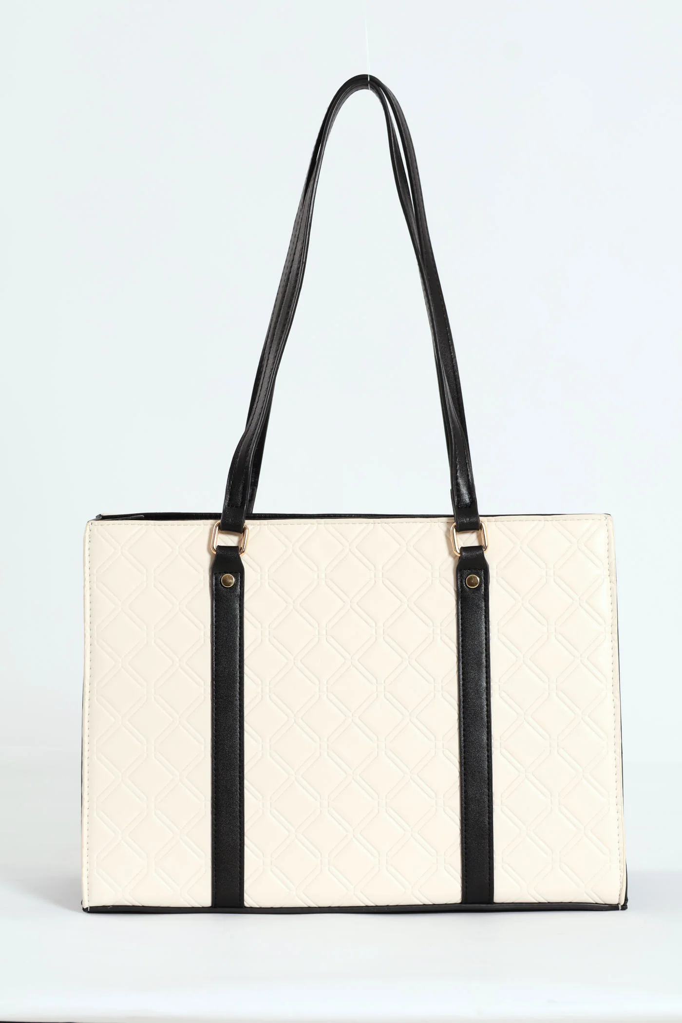 Geo Embossed Square Shopper Bag - Cream - Image 3