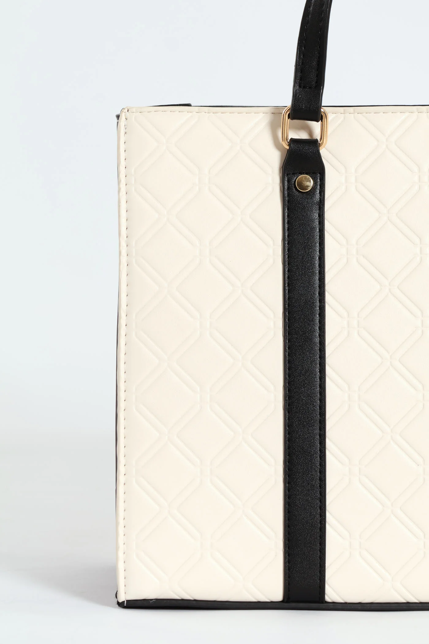 Geo Embossed Square Shopper Bag - Cream - Image 4