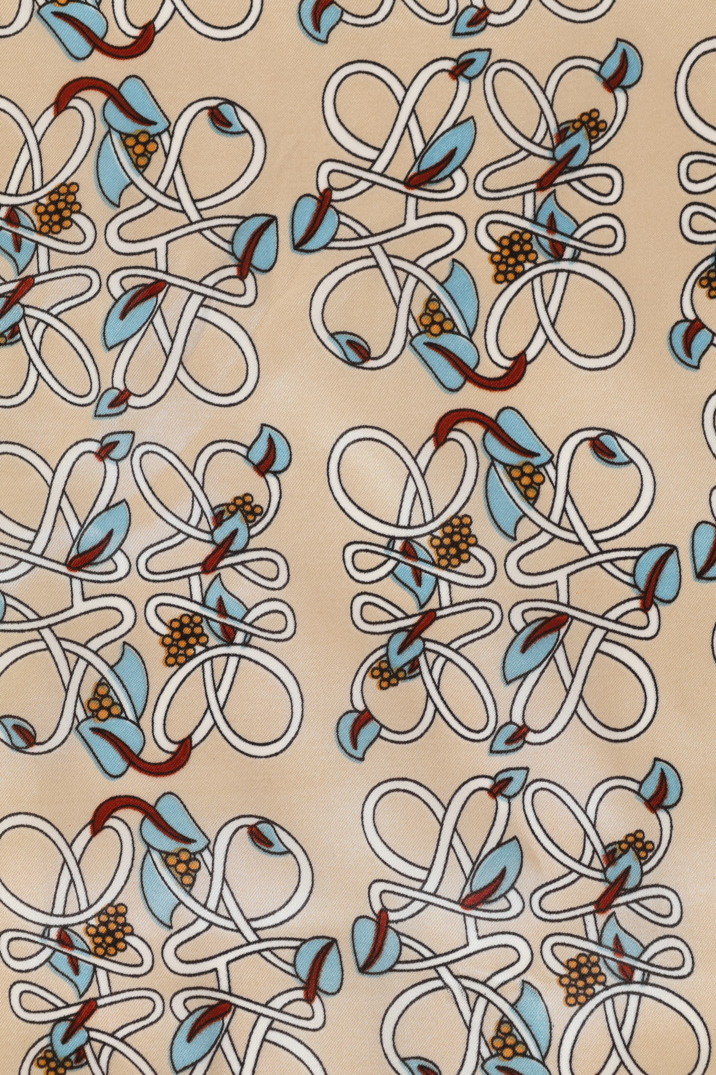 Geo Floral Boarder Print Satin Feel Scarf - Cream - Image 2
