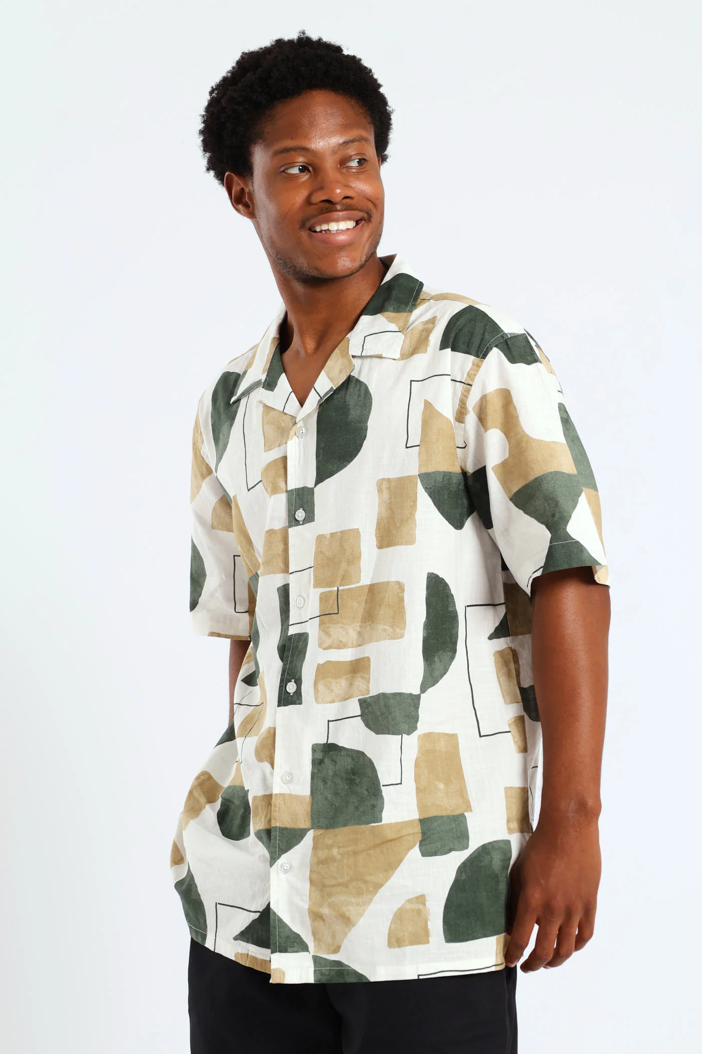 Geo Print Cotton Slub Shirt - Green - Image 4