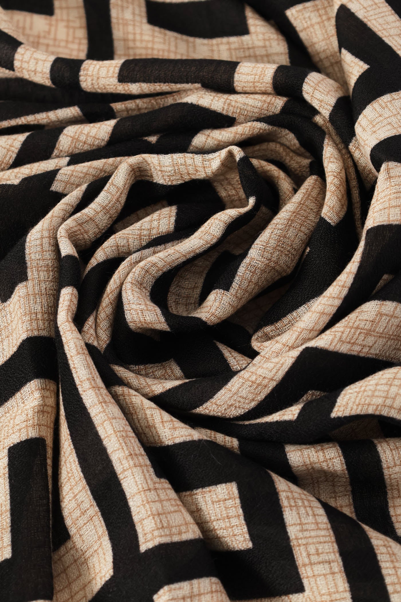 Geo Print Light Weight Scarf - Black/Stone - Image 2