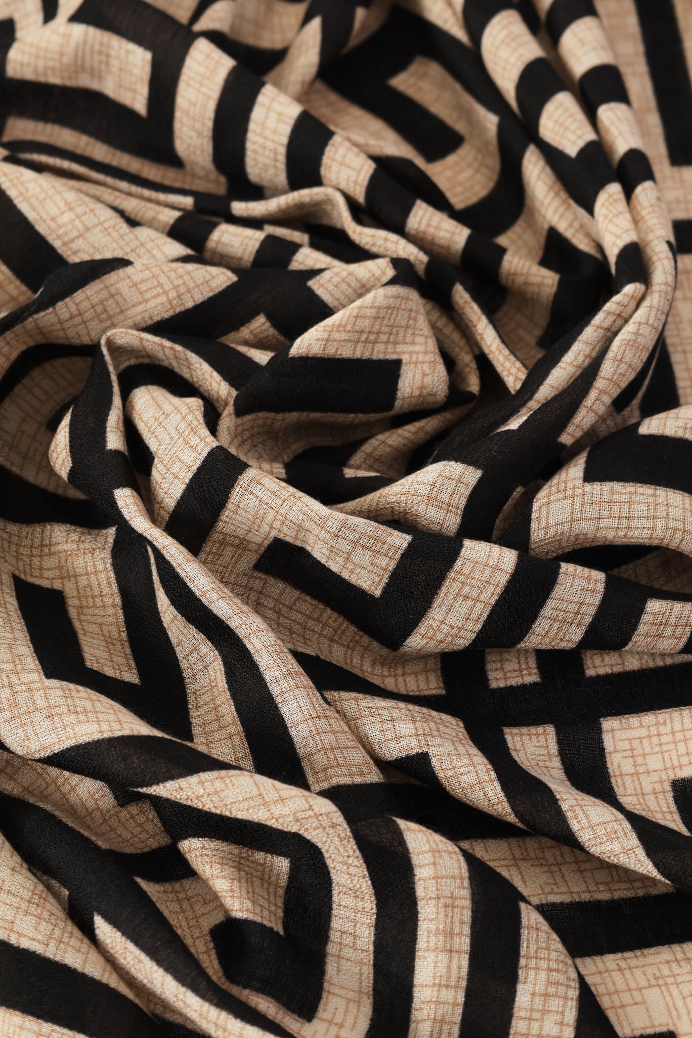 Geo Print Light Weight Scarf - Black/Stone - Image 4