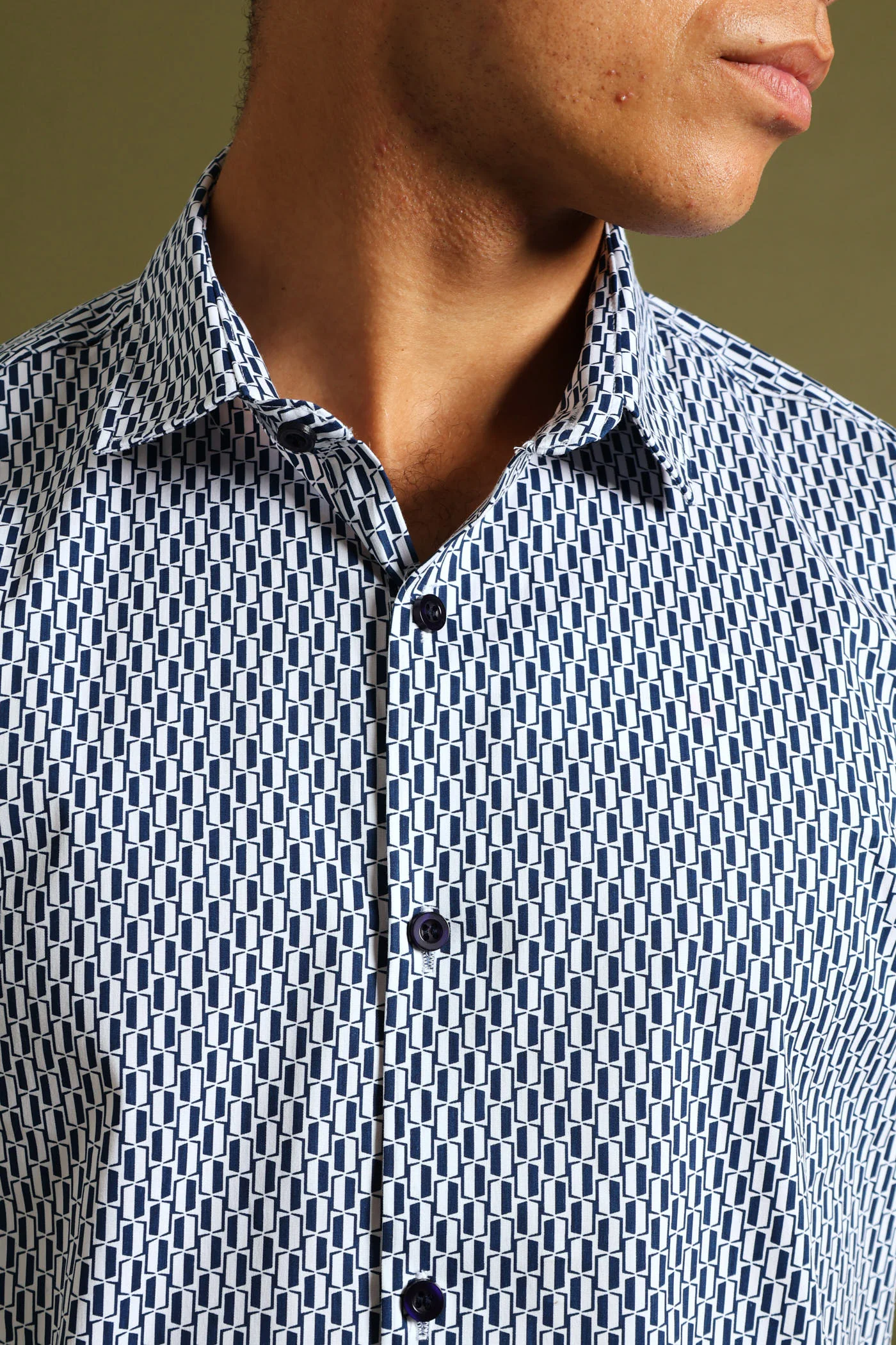 Geo Print Shirt - White/Blue - Image 2
