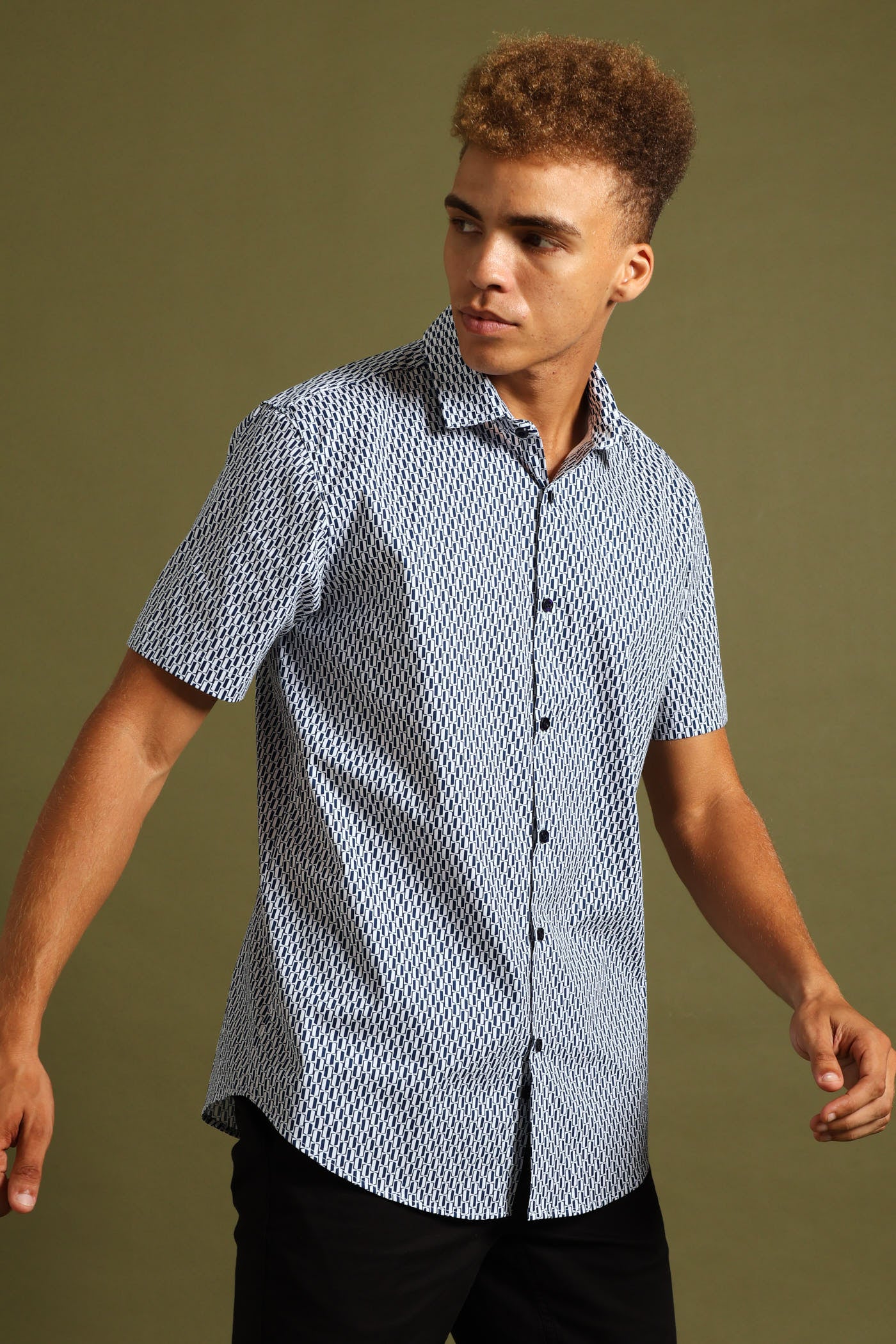 Geo Print Shirt - White/Blue - Image 3